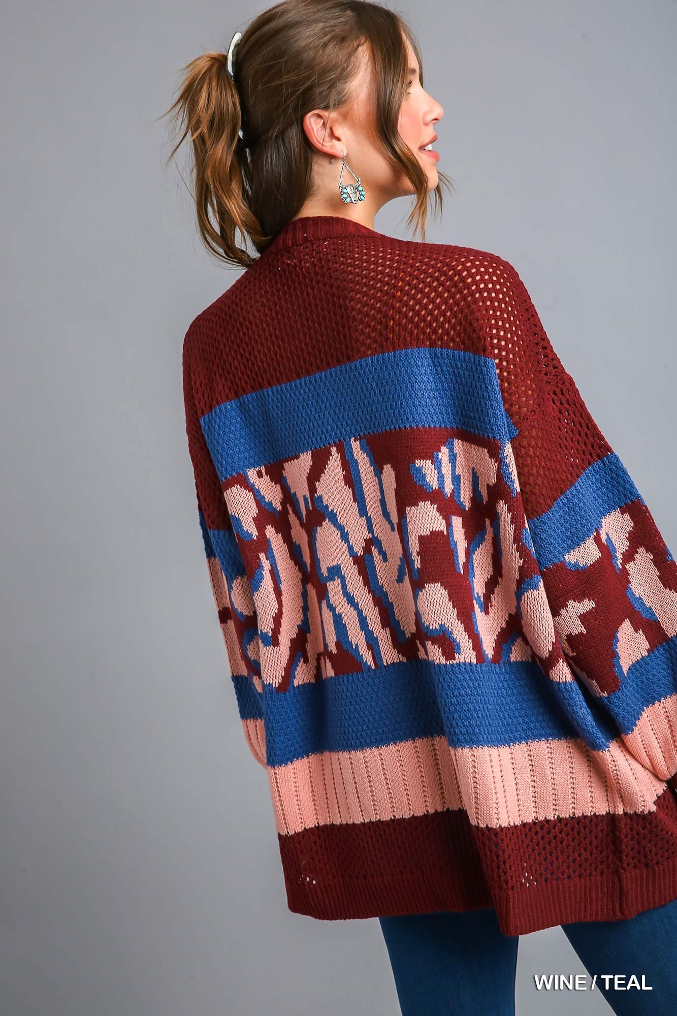 Umgee Multi Color Animal Print Colorblock Sweater Cardigan - Roulhac Fashion Boutique