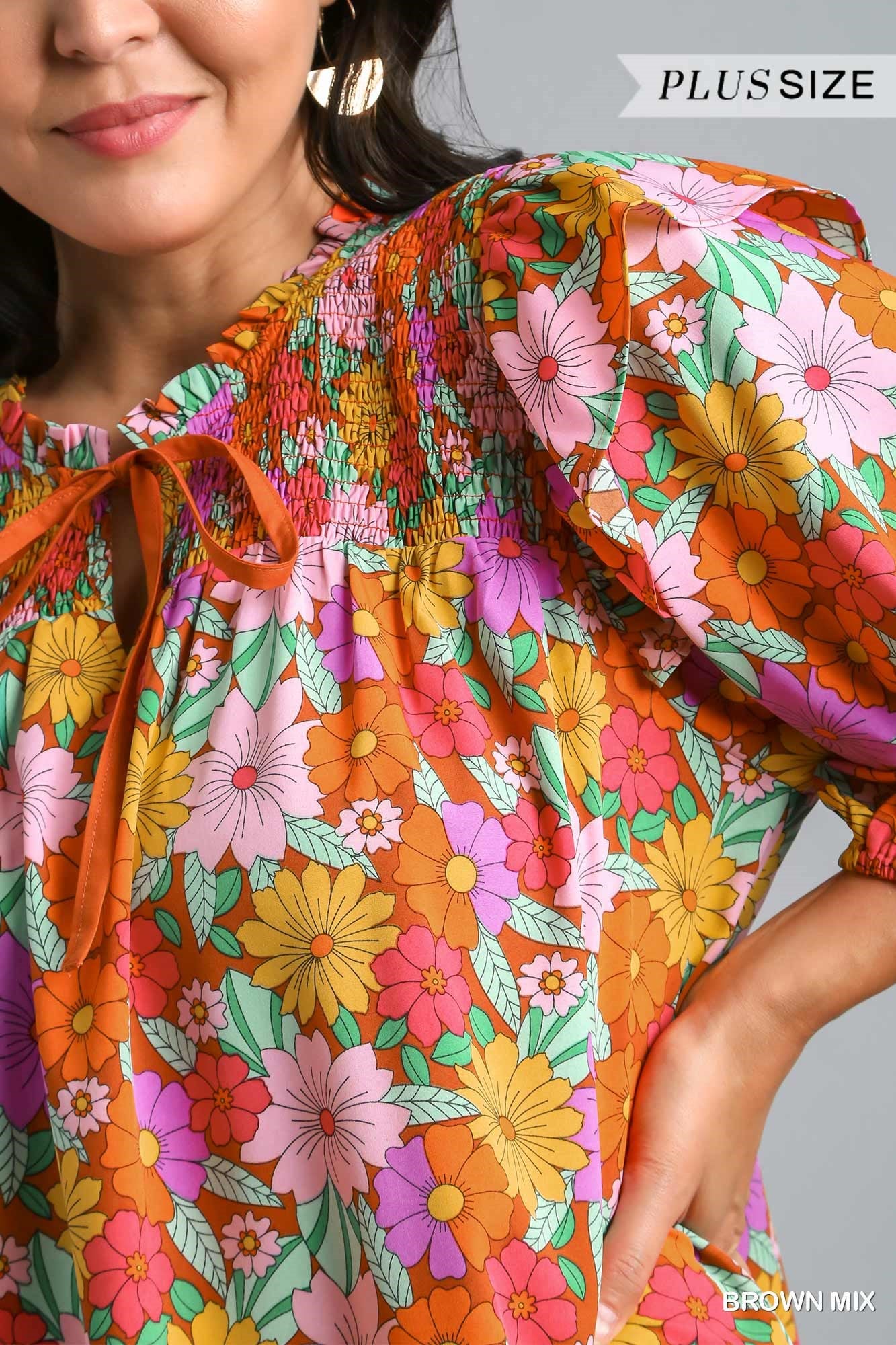 Umgee Plus Double Ruffle Flower Print Tiered Dress