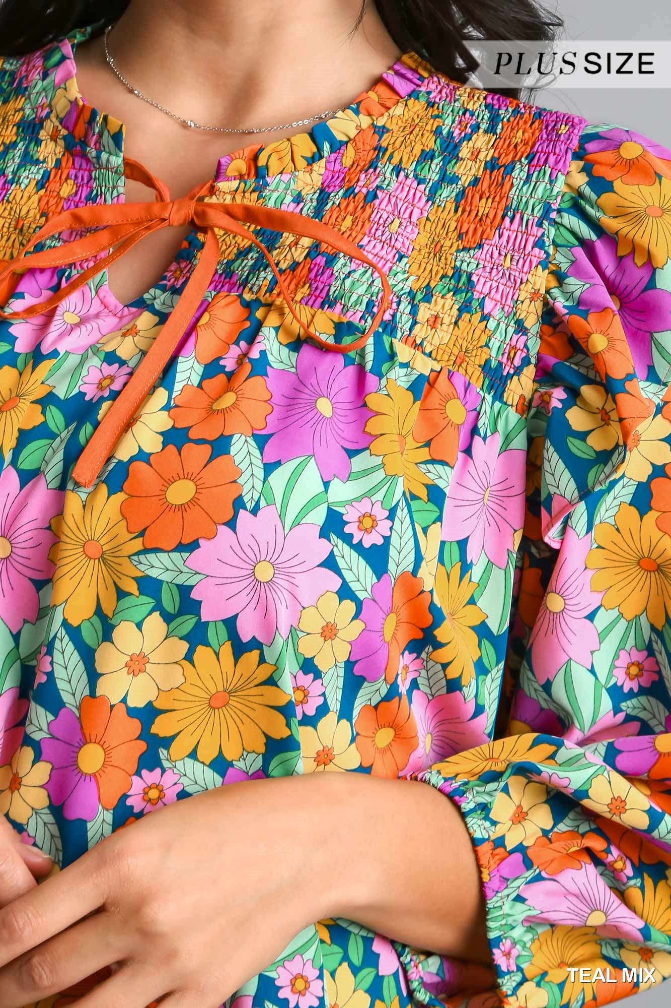 Umgee Plus Double Ruffle Flower Print Tiered Dress