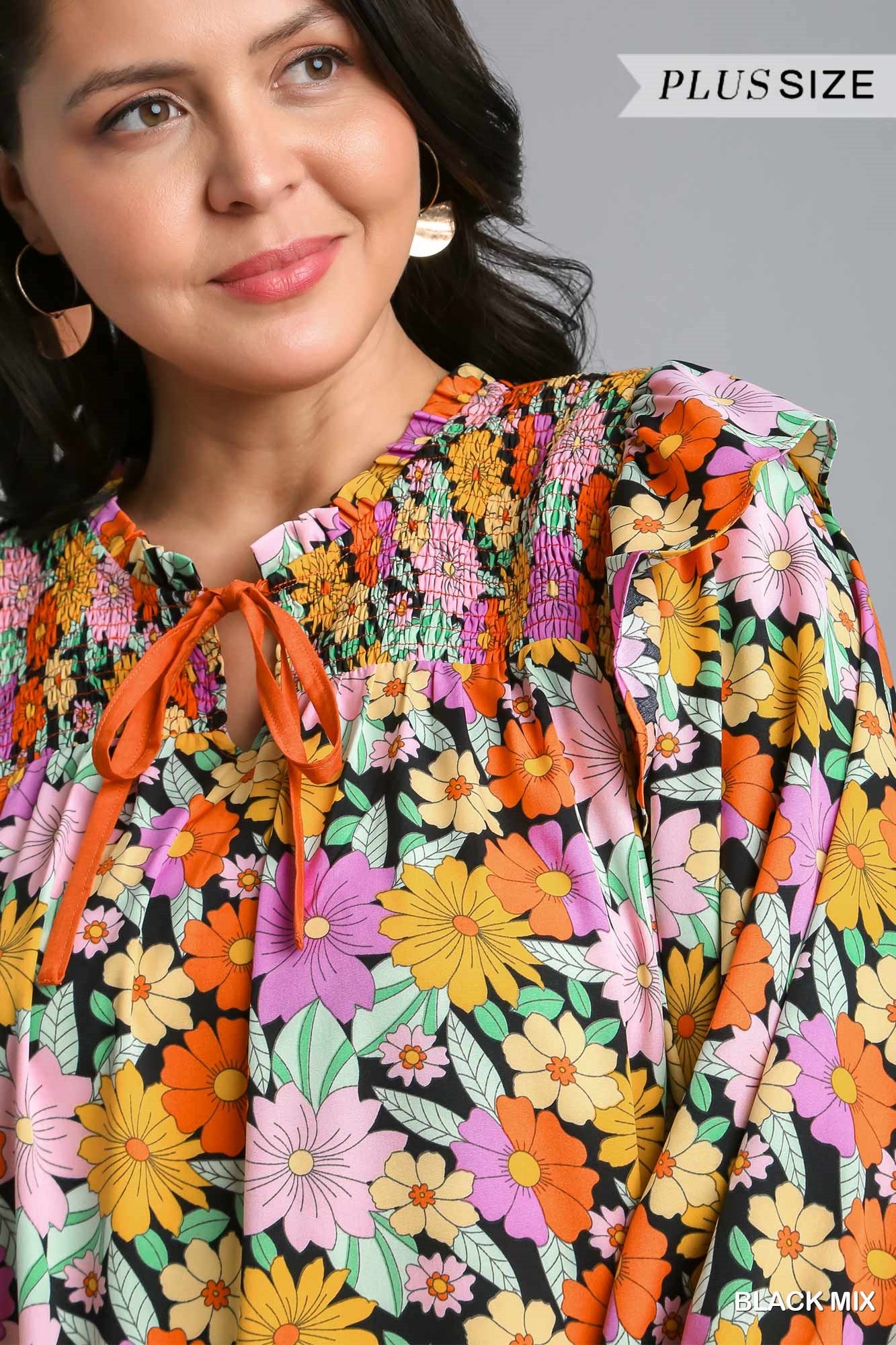 Umgee Plus Double Ruffle Flower Print Tiered Dress