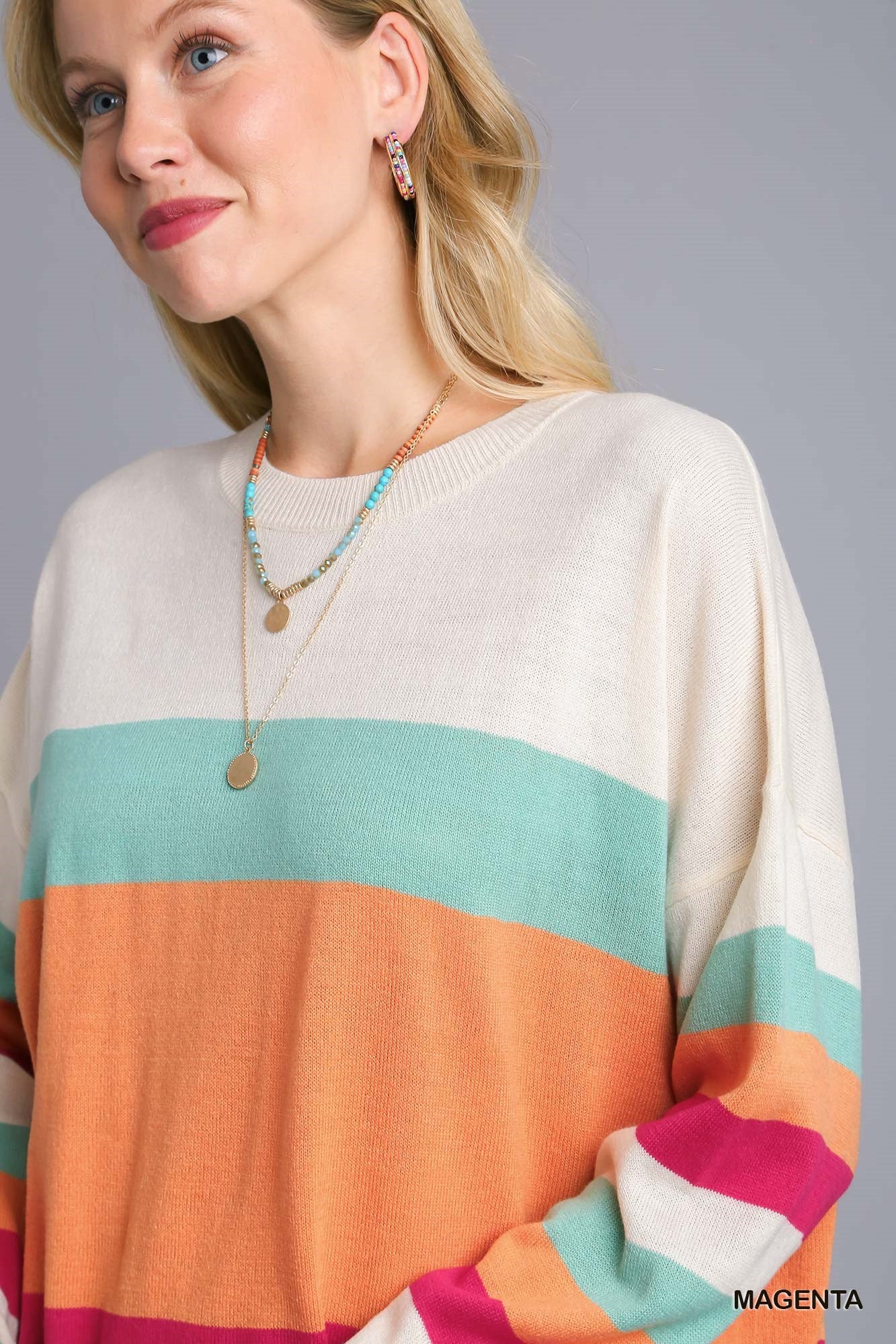 Umgee Stripe Light Weight Long Sleeve Pullover Sweater - Roulhac Fashion Boutique