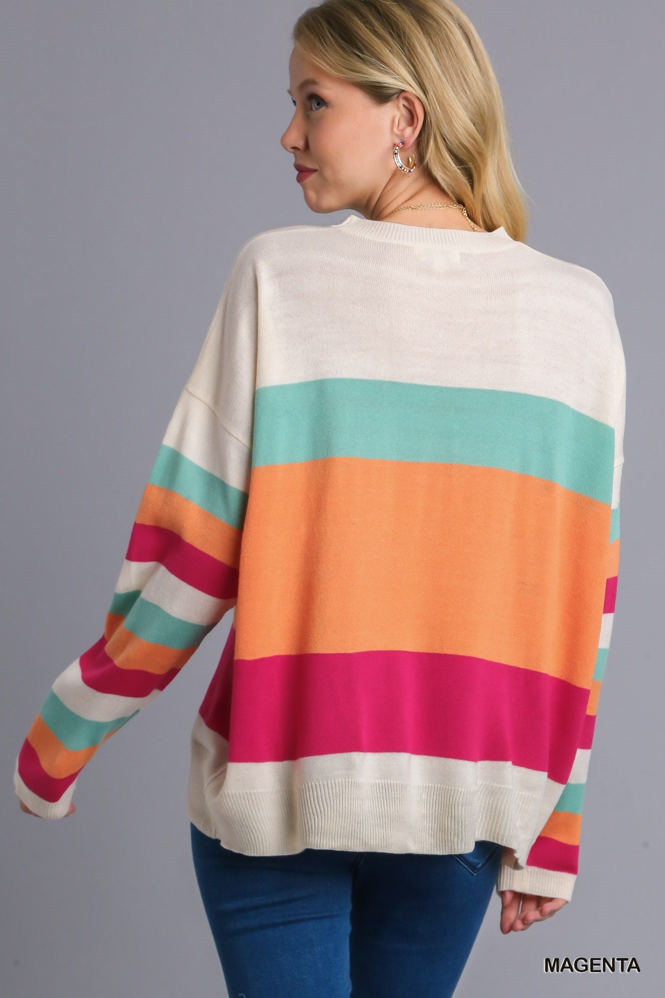 Umgee Stripe Light Weight Long Sleeve Pullover Sweater - Roulhac Fashion Boutique