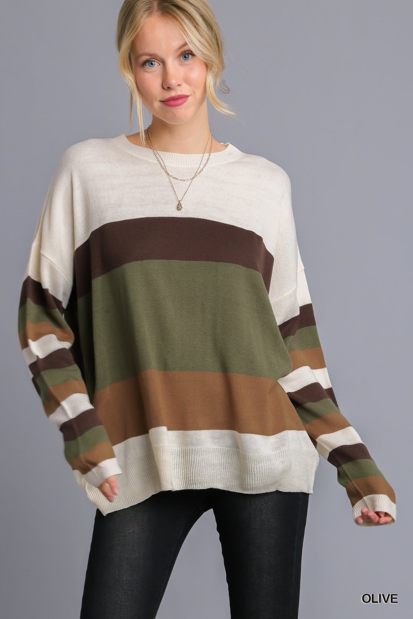 Umgee Stripe Light Weight Long Sleeve Pullover Sweater - Roulhac Fashion Boutique