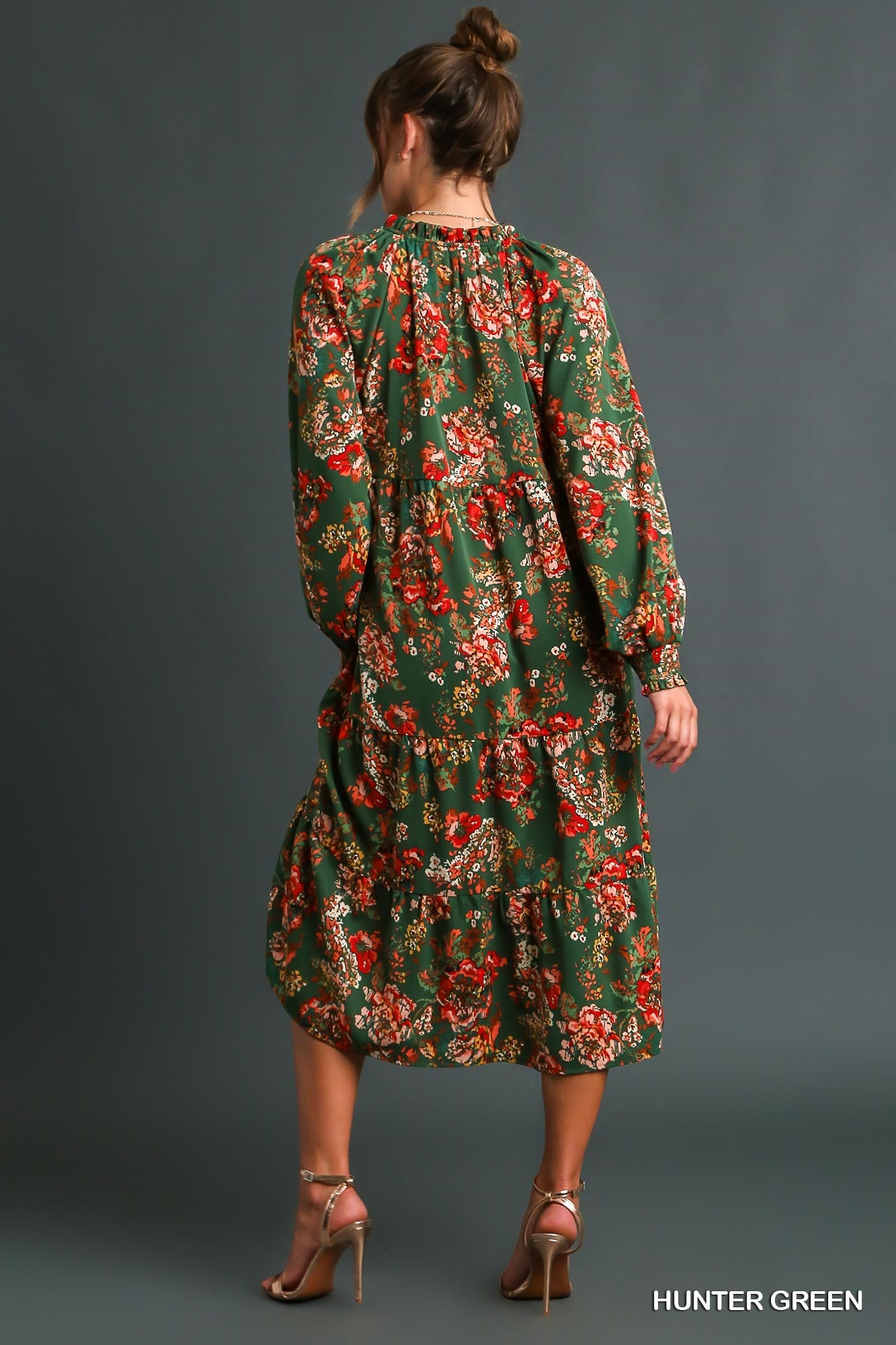 Umgee Floral Print Ruffle V-Neck Tiered Tassel Detail Maxi Dress - Roulhac Fashion Boutique