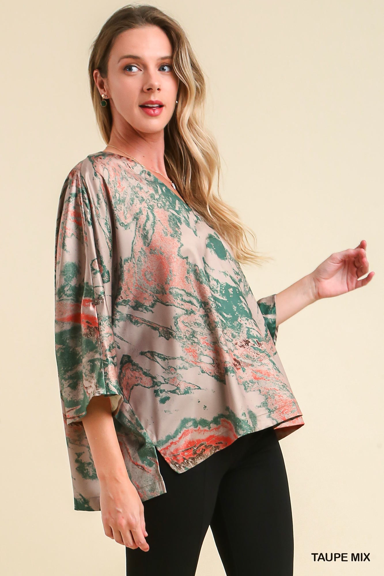 Umgee Mix Marble Print Batwing High Low Hem Top - Roulhac Fashion Boutique