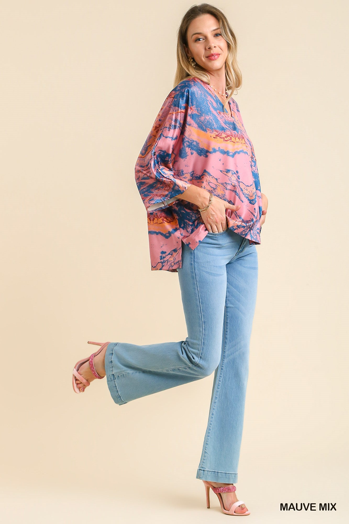 Umgee Mix Marble Print Batwing High Low Hem Top - Roulhac Fashion Boutique