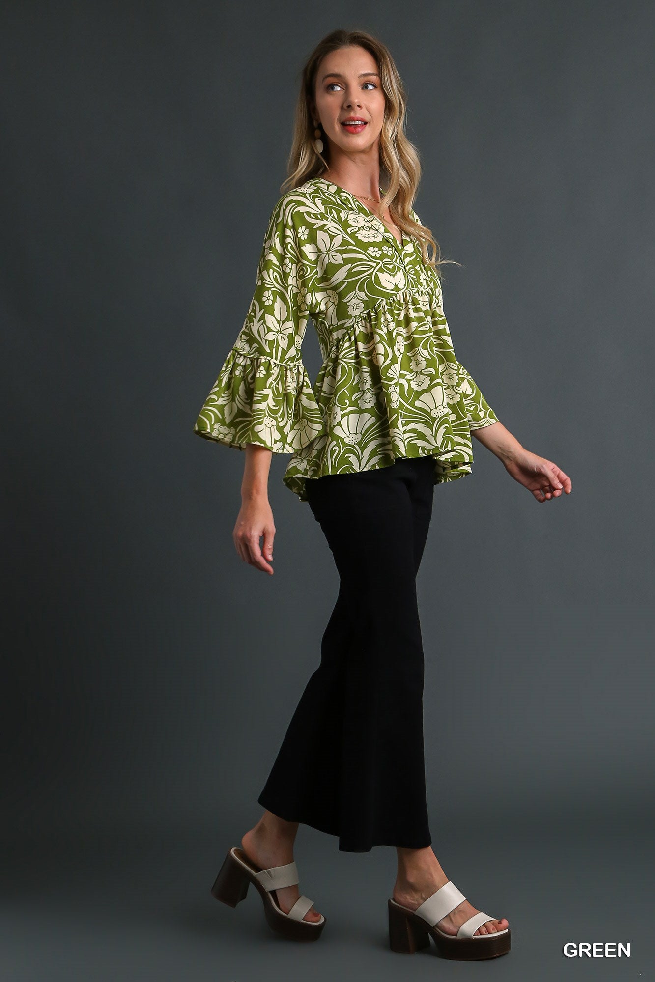 Umgee V-Neck BabyDoll Bell Sleeve Tiered Ruffle Tank Top - Roulhac Fashion Boutique