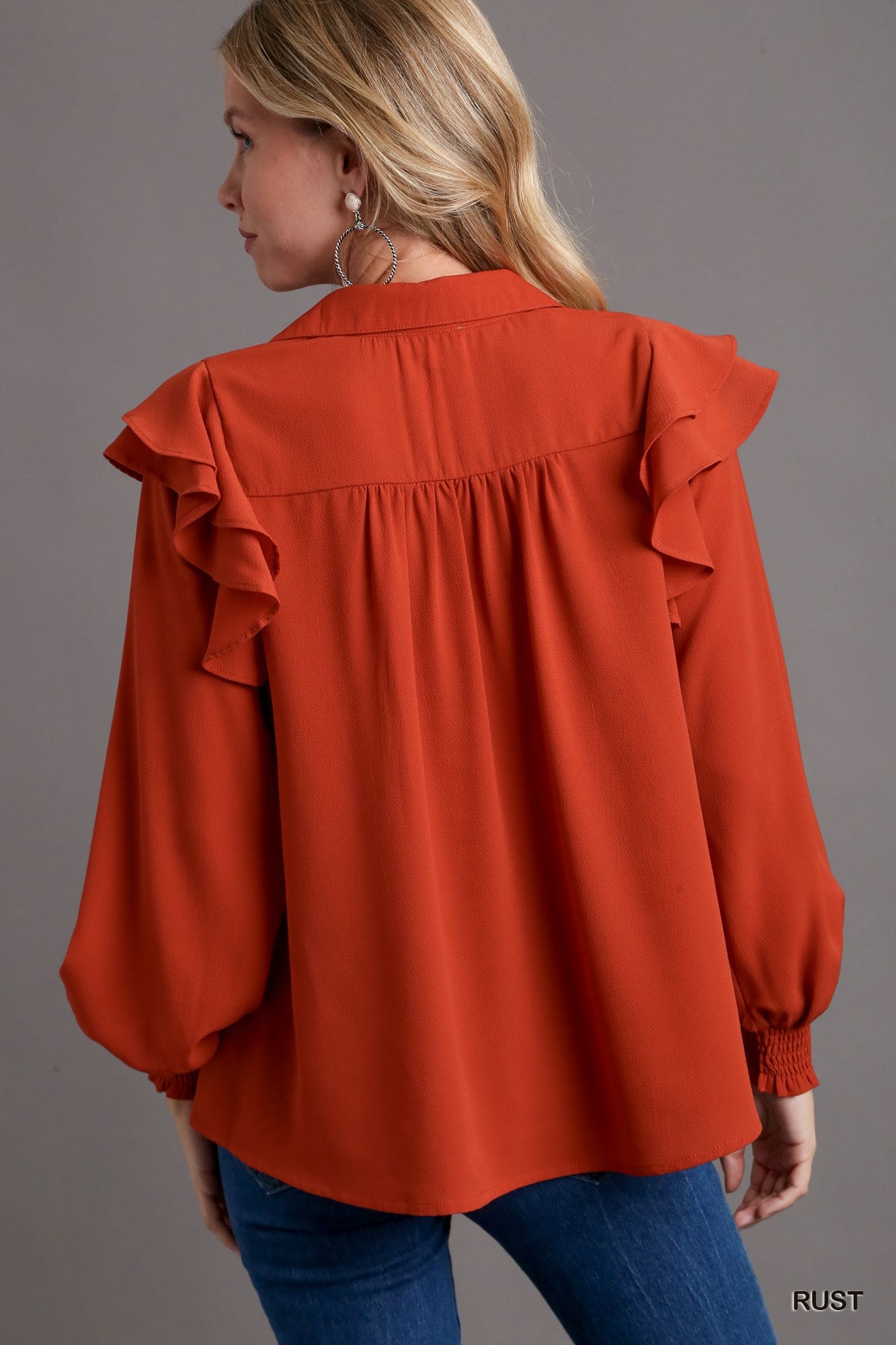 Umgee V-Neck Baby Doll Double Long Sleeve Ruffle Sleeve Top - Roulhac Fashion Boutique