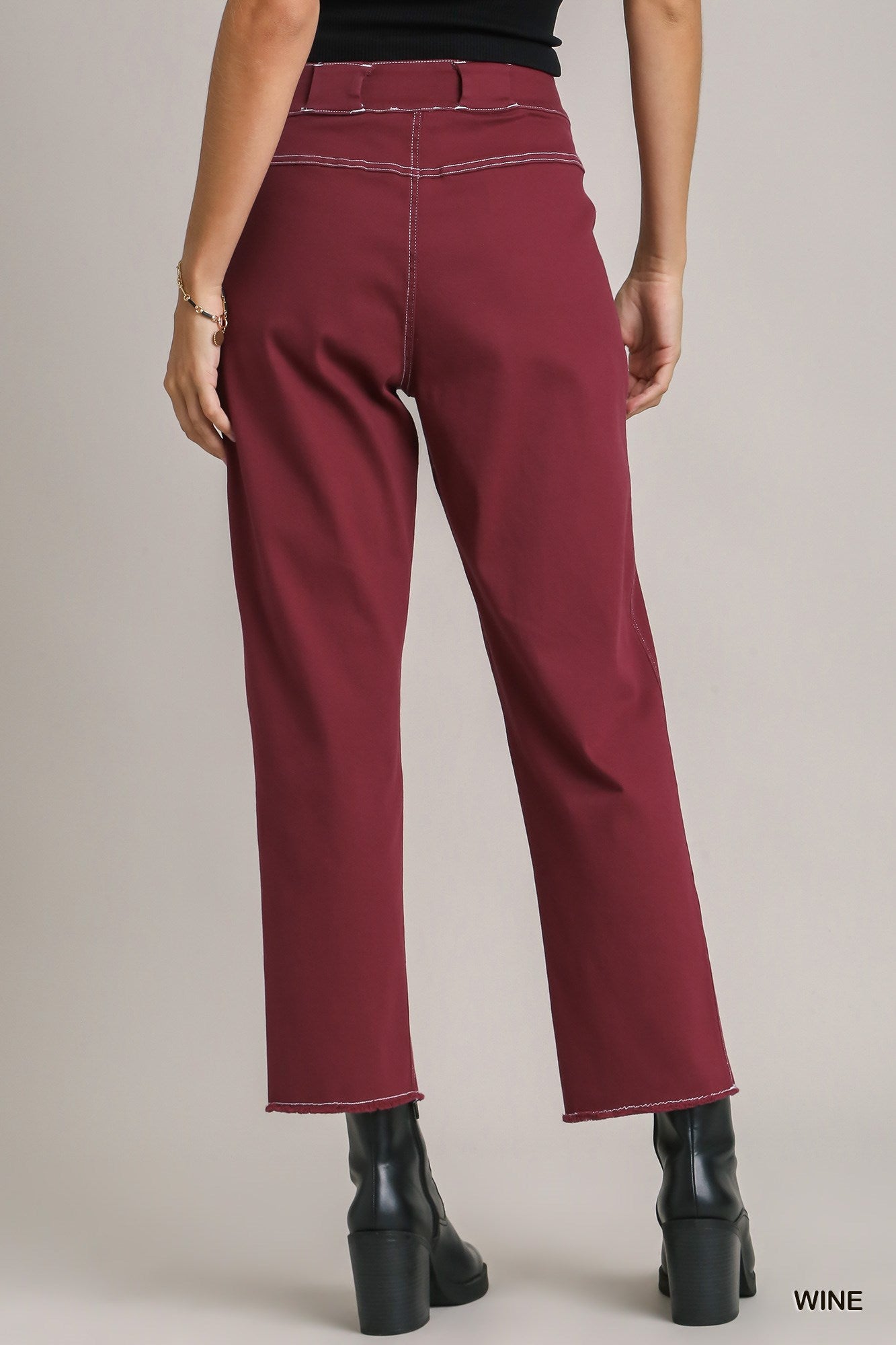 Umgee Twill Contrast-Trim Side Pockets Pants