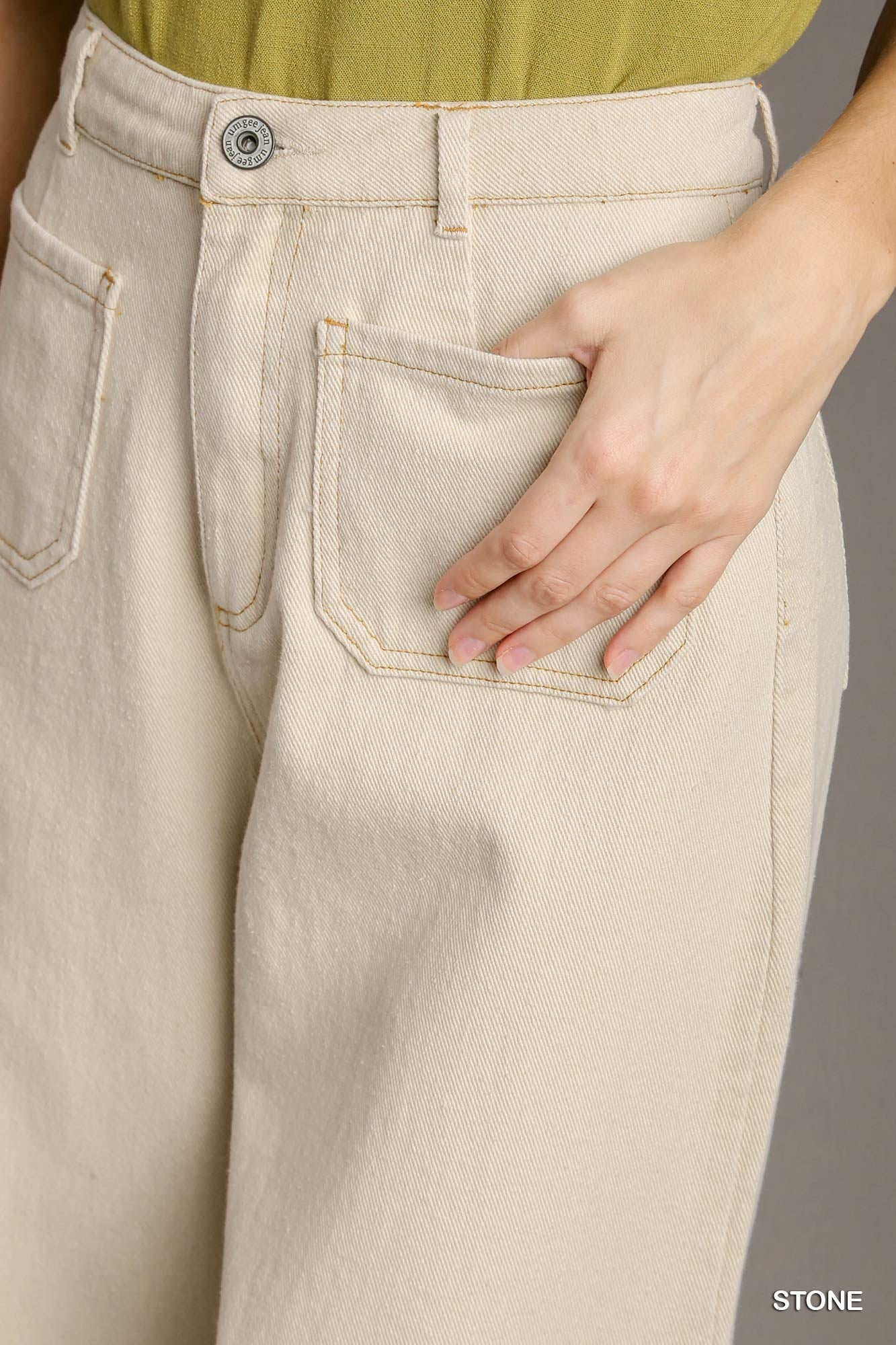 Umgee Regular Wash Front Back Pockets Frayed Hem Pants