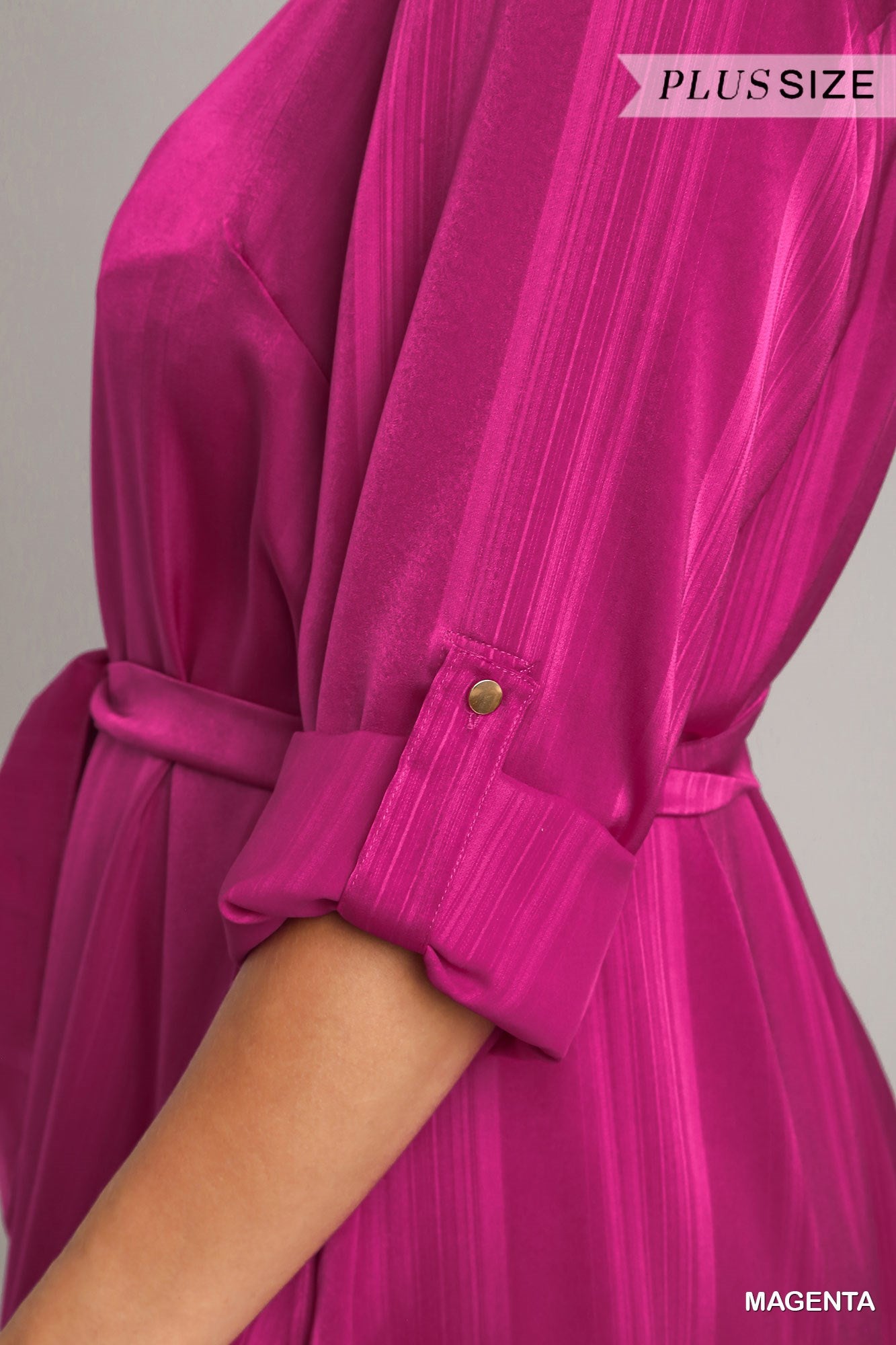 Umgee Plus Texture Satin Tie Collar Shirt Dress