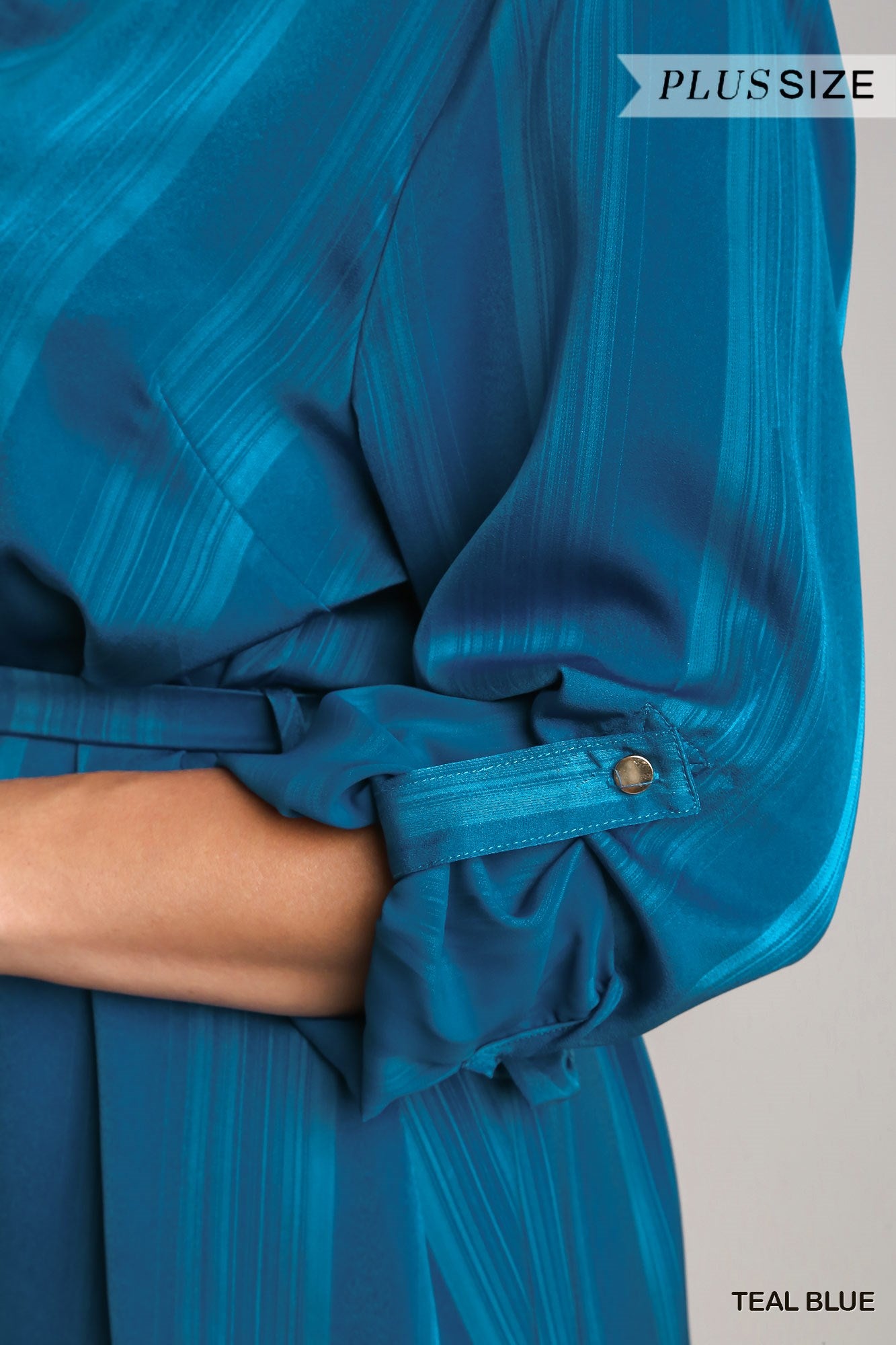 Umgee Plus Texture Satin Tie Collar Shirt Dress