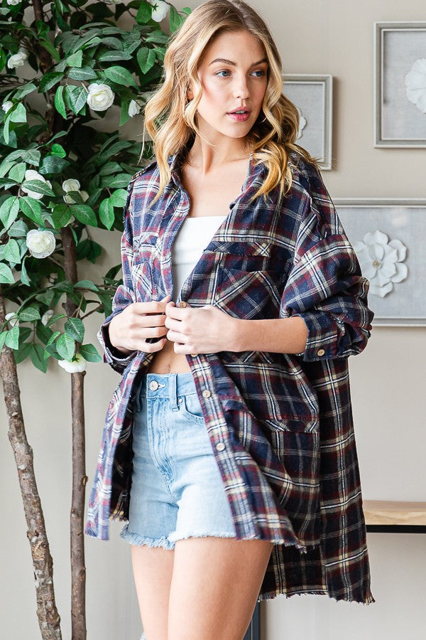 Oli & Hali Mineral Washed Plaid Shirts Top