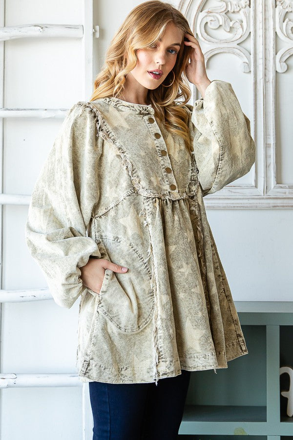 Oli & Hali Washed Star Print Corduroy Babydoll Top
