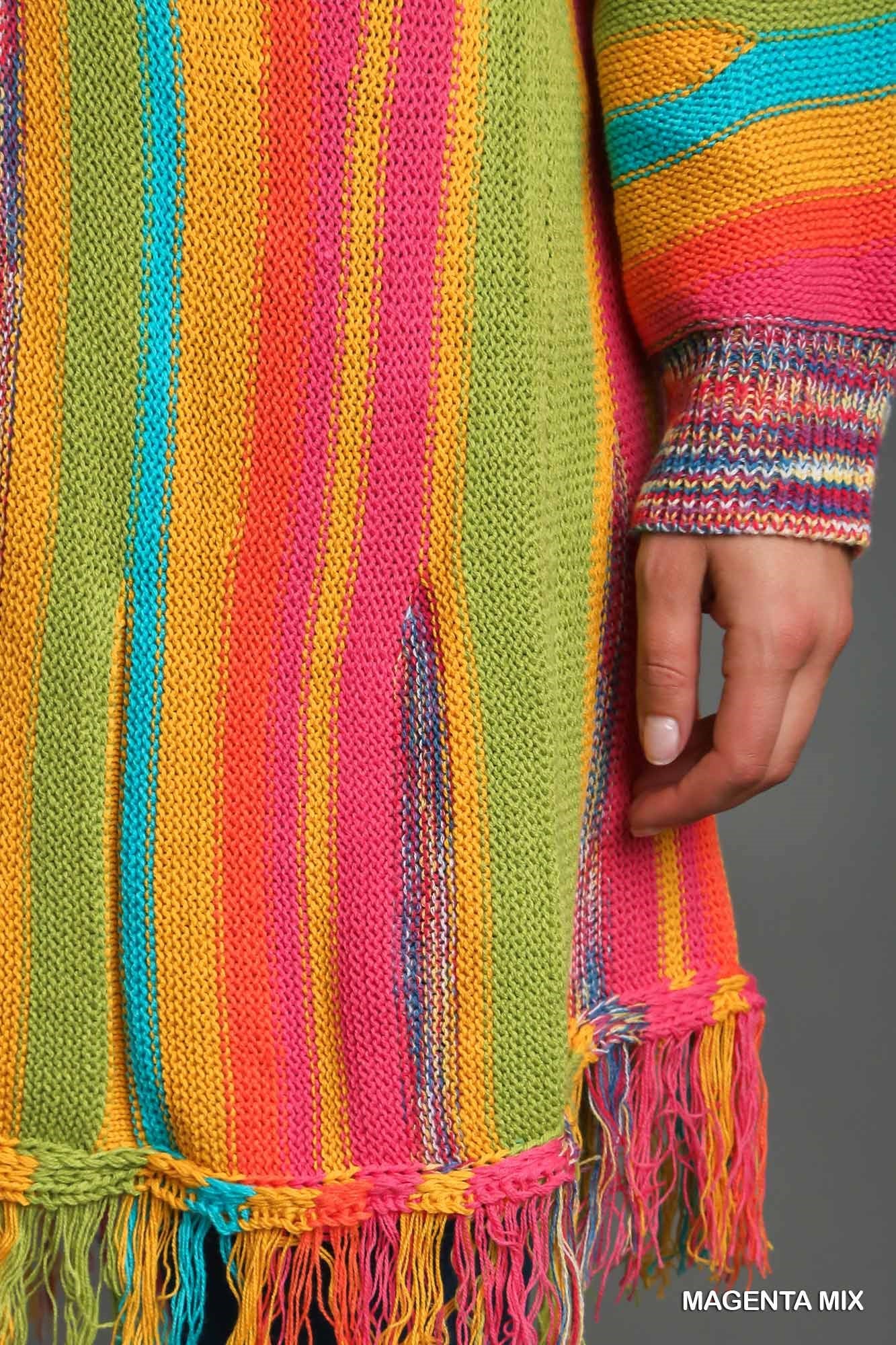 Umgee Multi Stripe Cardigan Sweater with Fringe Dress - Roulhac Fashion Boutique