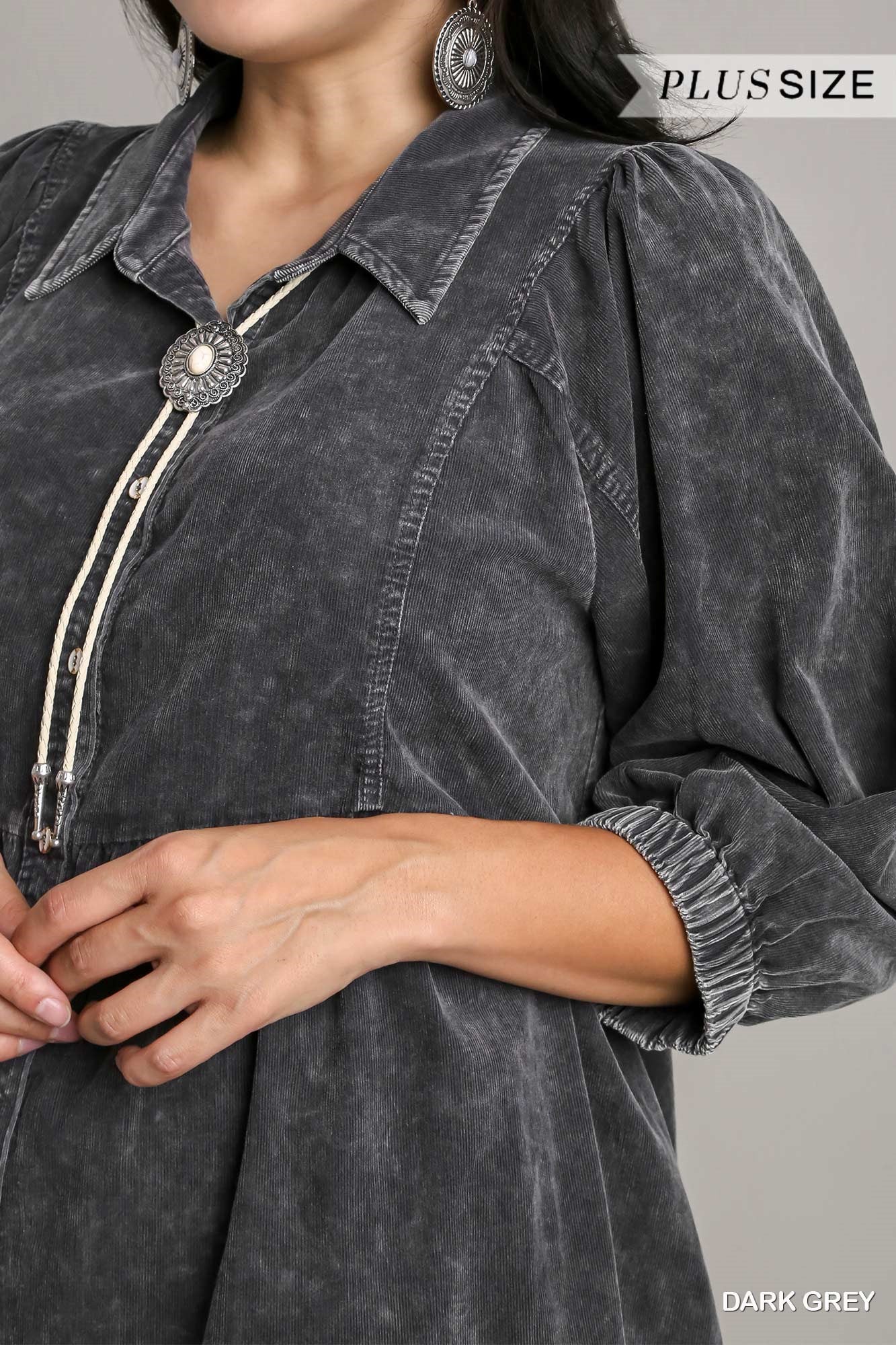 Umgee Plus Mineral Wash Button Down Corduroy Dress