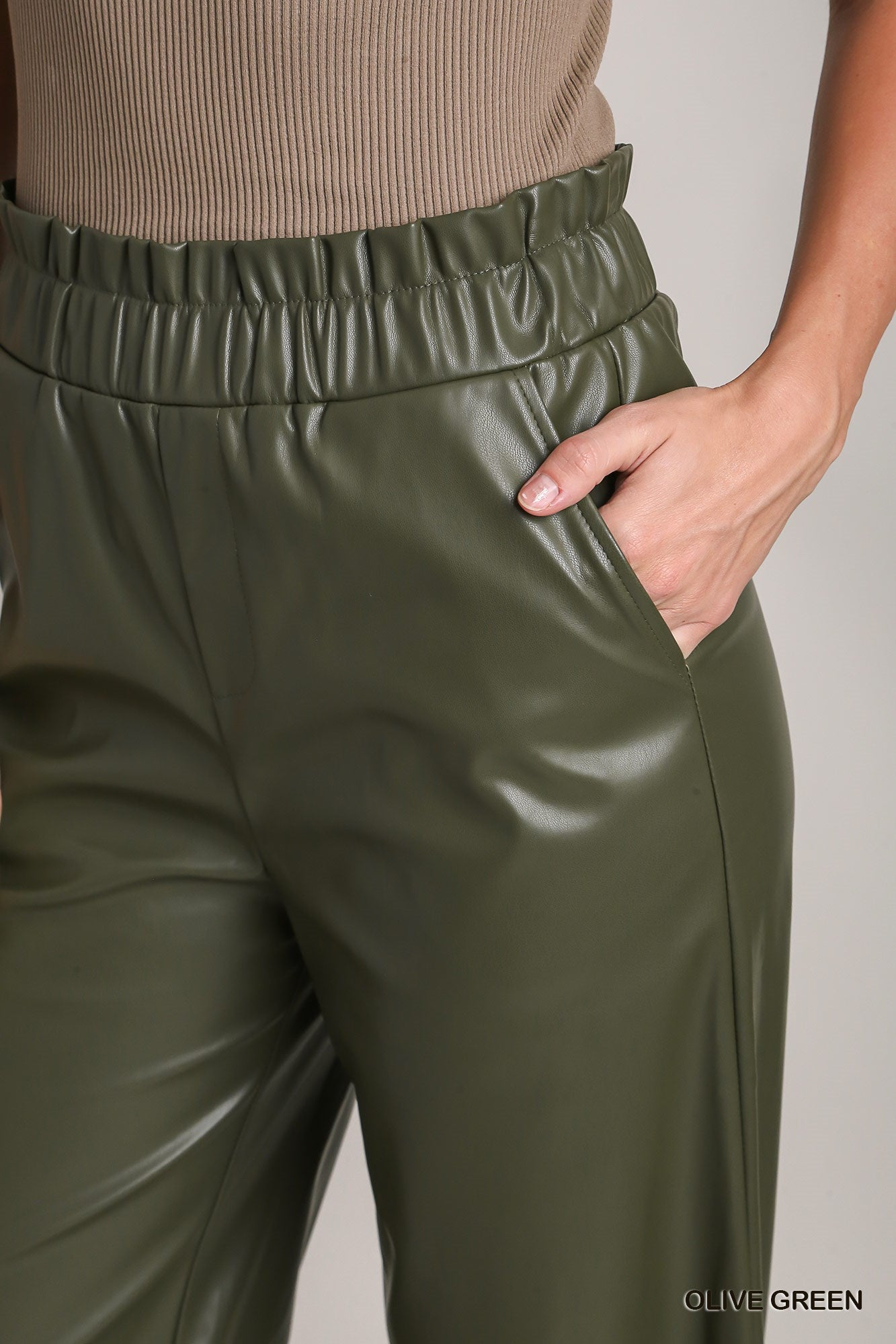 Umgee Faux Leather Elastic Waistband Pants