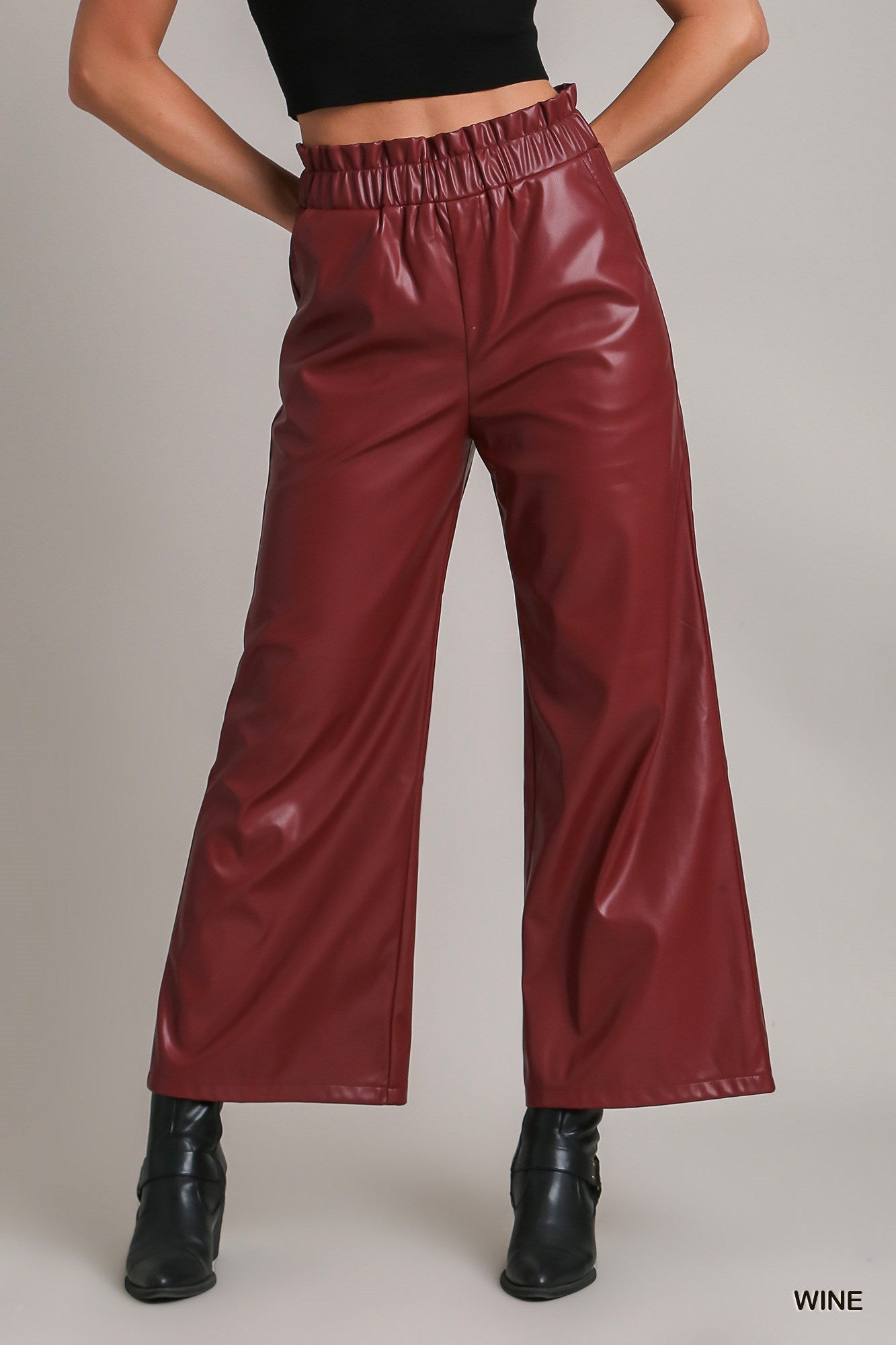 Umgee Faux Leather Elastic Waistband Pants