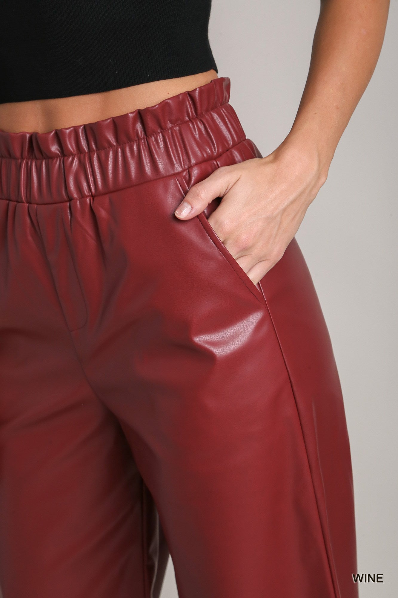 Umgee Faux Leather Elastic Waistband Pants