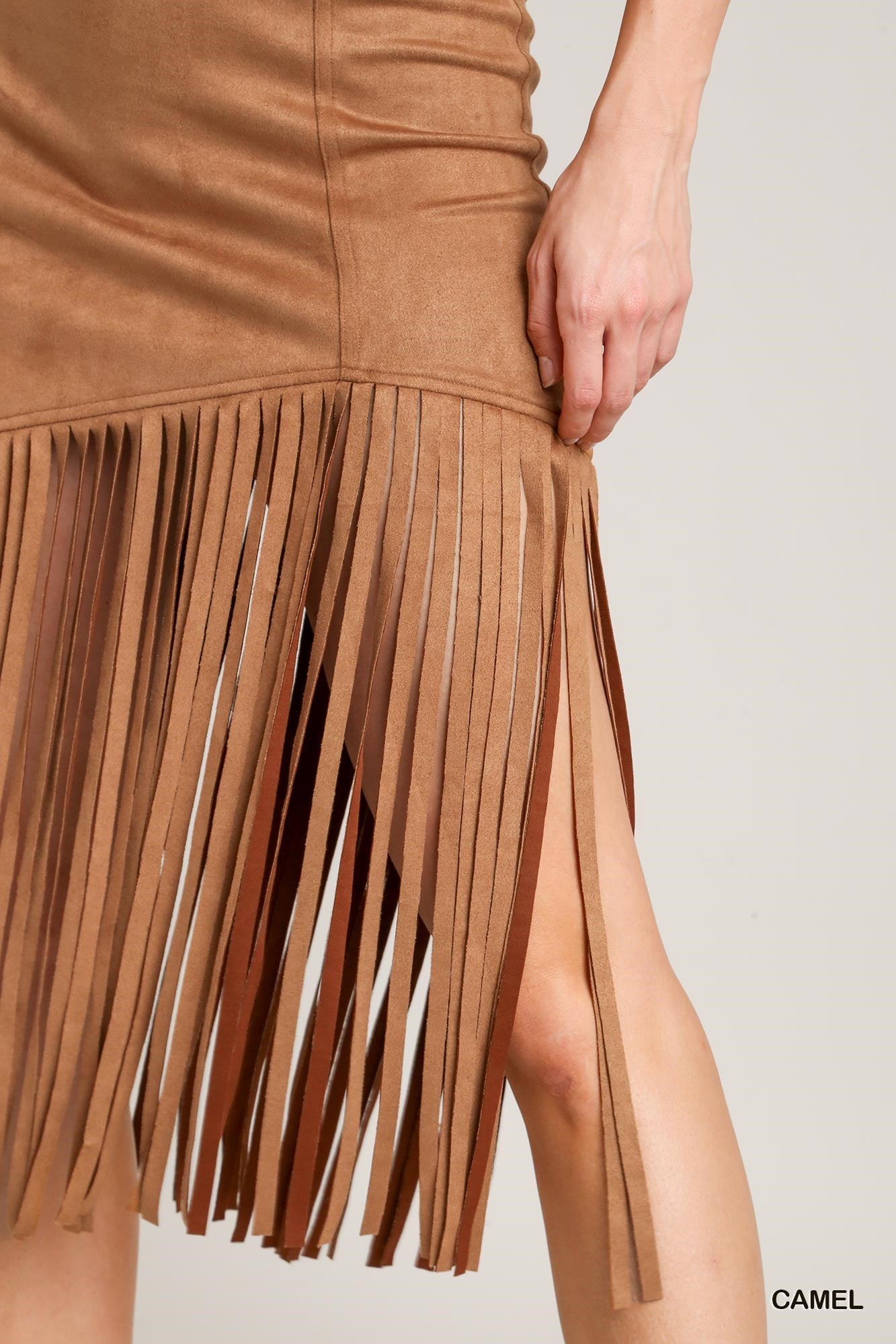 Umgee Suede Western Fringe No Lined Skirt