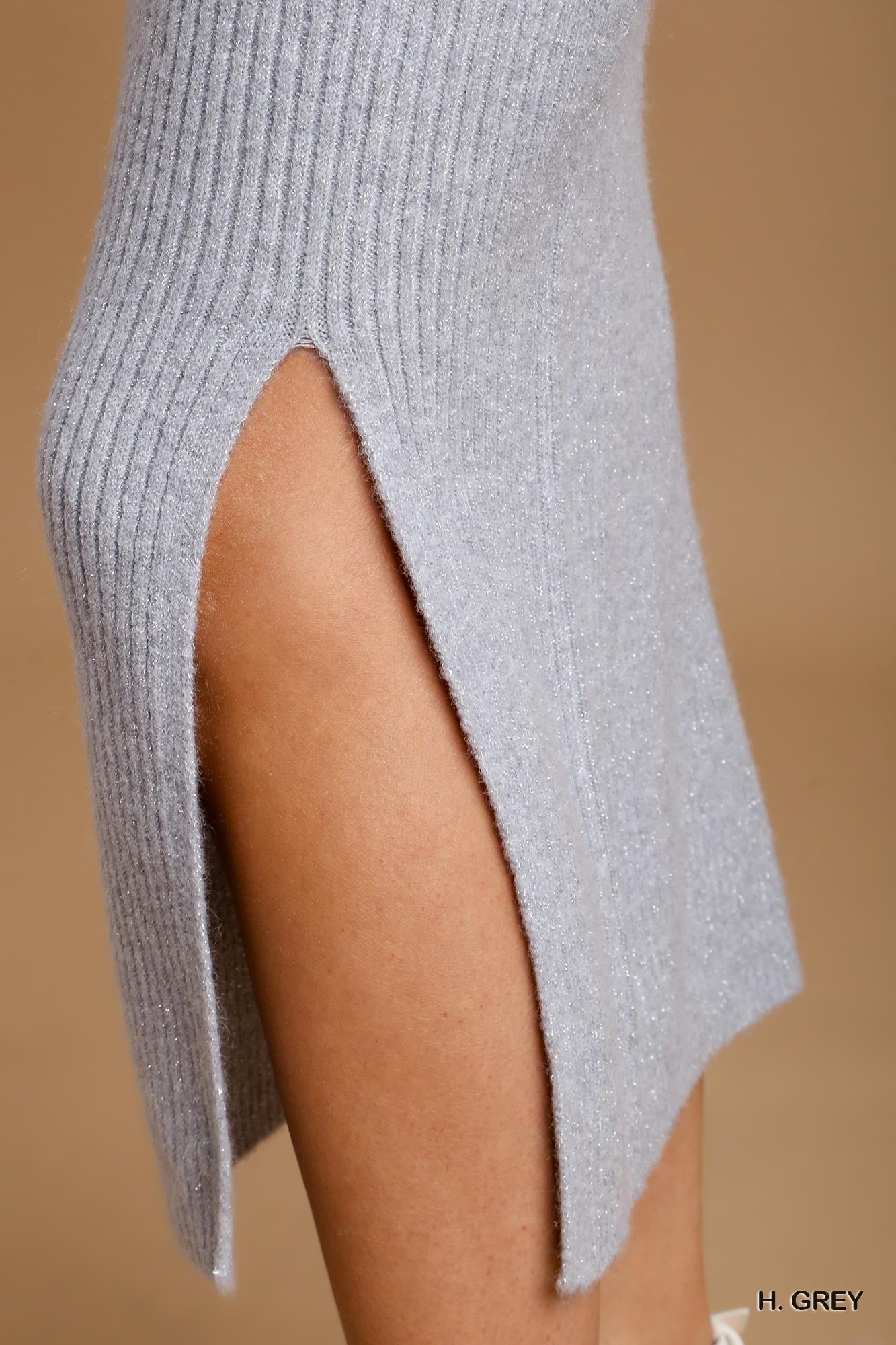 Umgee Rib Knit Lurex Sweater Front Slit Midi Skirt