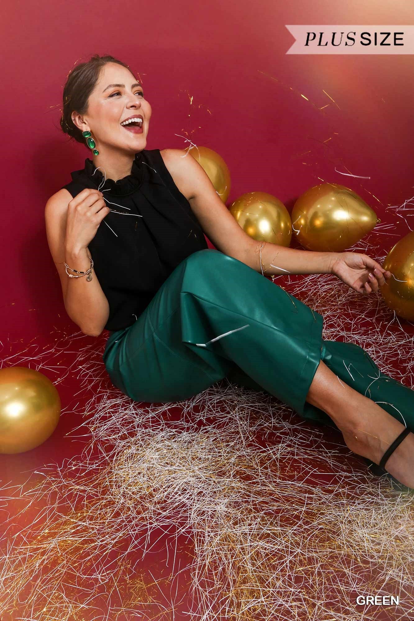 Umgee Plus Faux Leather Straight Leg Pants