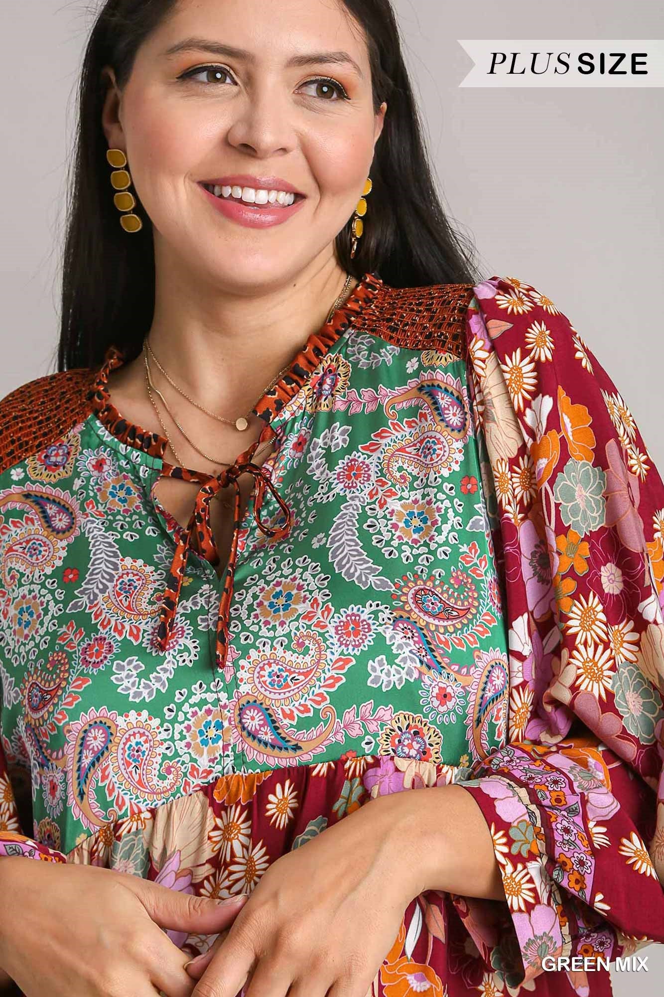 Umgee Plus Mix Match Floral Print Midi Dress