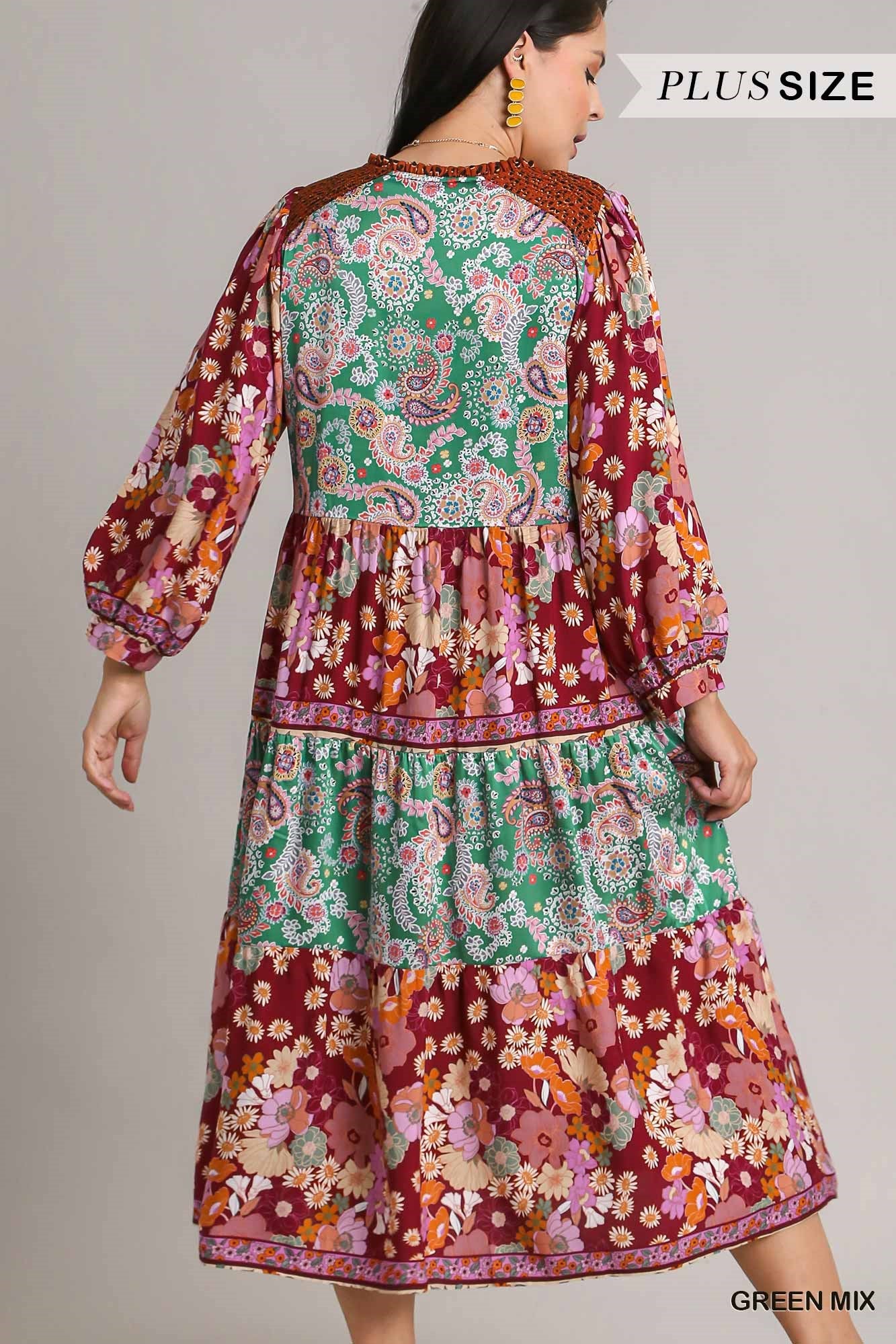 Umgee Plus Mix Match Floral Print Midi Dress