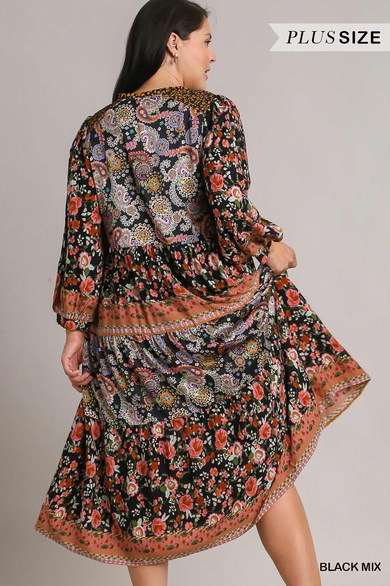 Umgee Plus Mix Match Floral Print Midi Dress