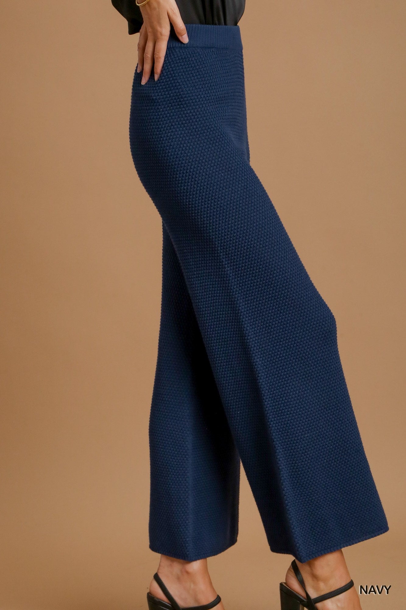 Umgee Knitted Elastic Waistband Wide Leg Pants