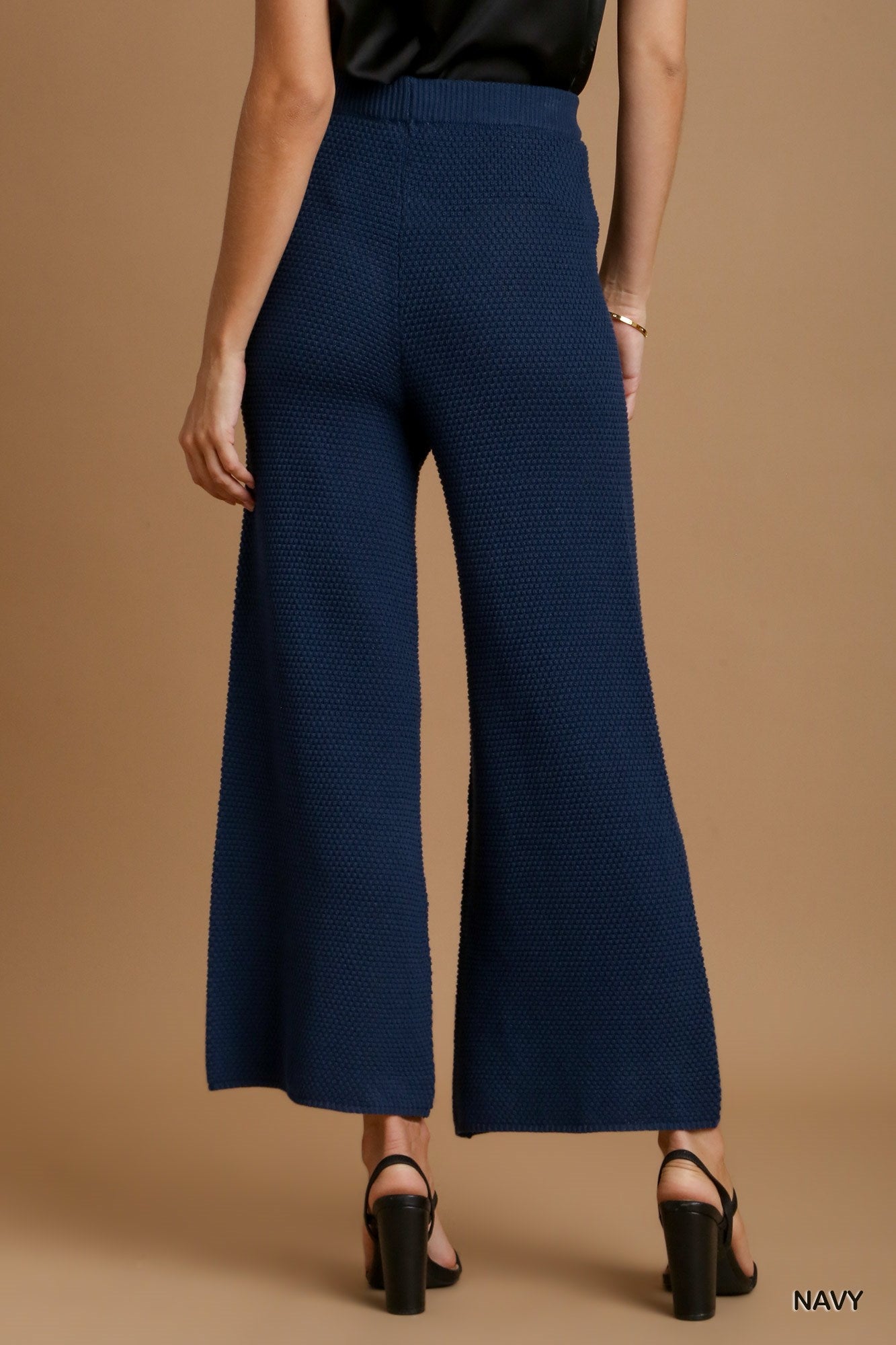 Umgee Knitted Elastic Waistband Wide Leg Pants