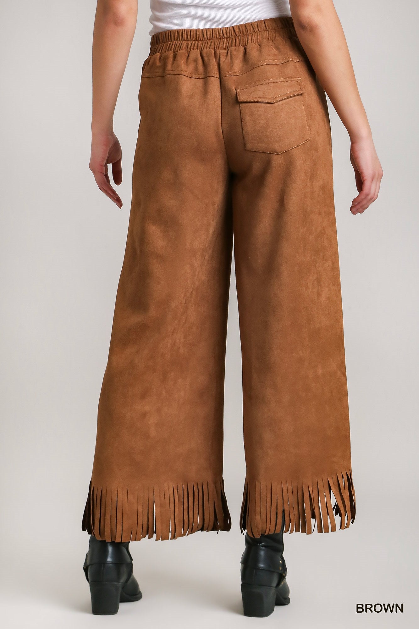 Umgee Solid Suede Long Thick Stitch Frey Hem Pants