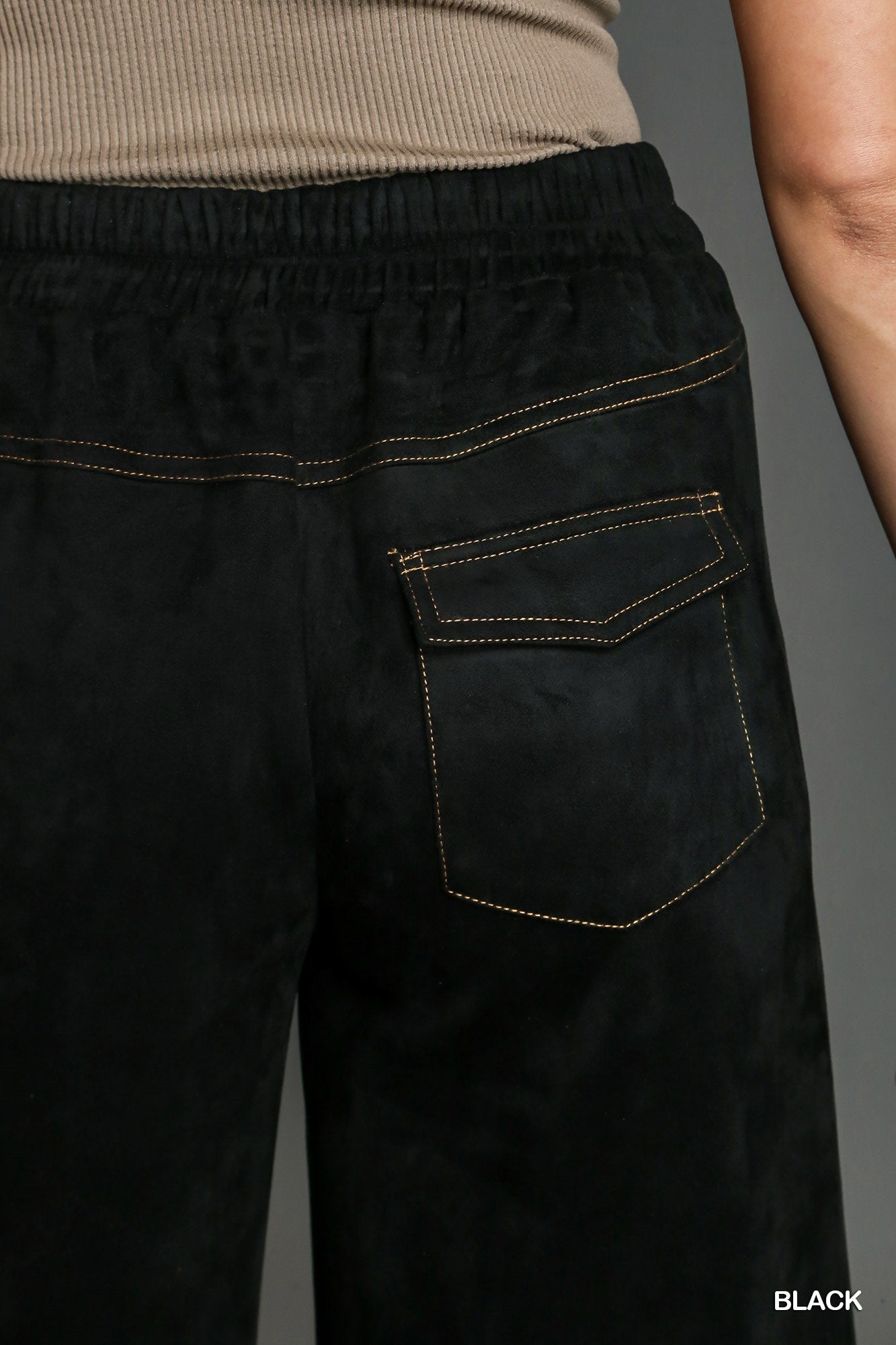 Umgee Solid Suede Long Thick Stitch Frey Hem Pants