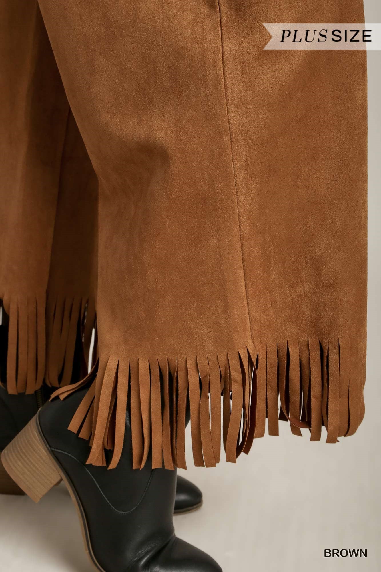 Umgee Plus Solid Suede Frey Hem Thick Stitch Long Pants