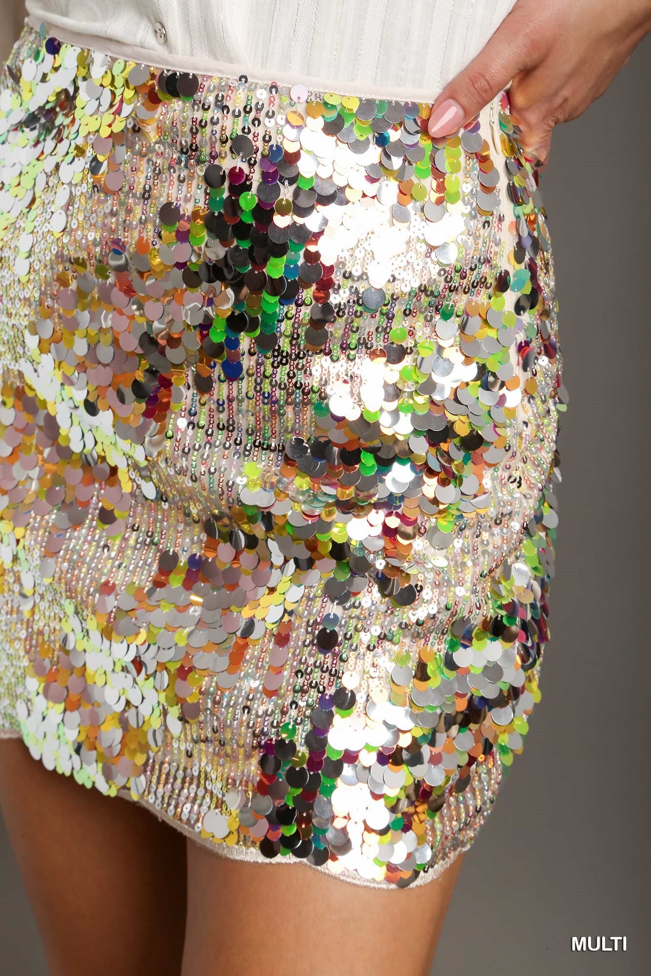 Umgee Multi Color Sequin Wave Hem Skirt