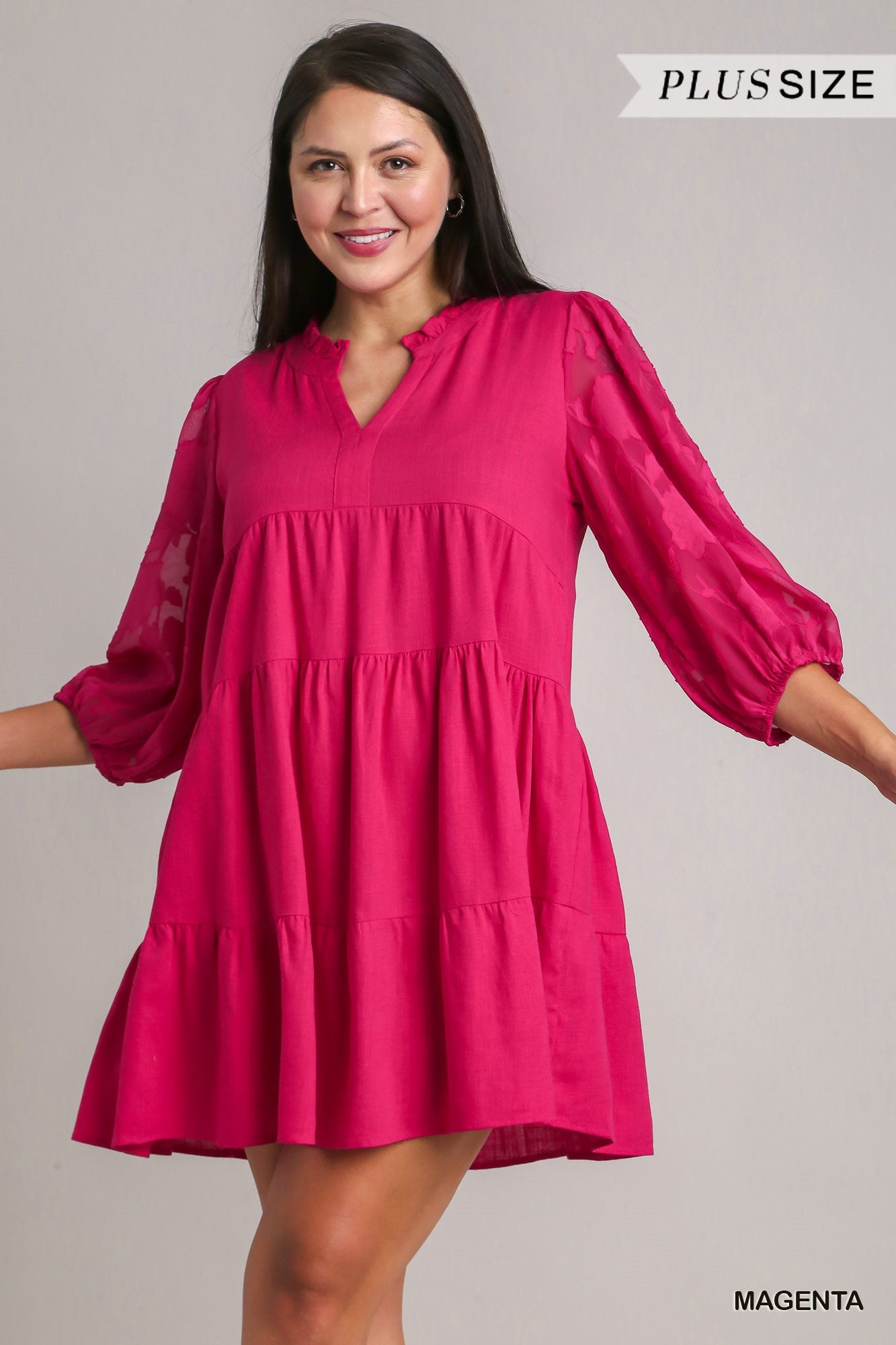 Umgee Plus Floral Contrast Sleeve Tiere Dress