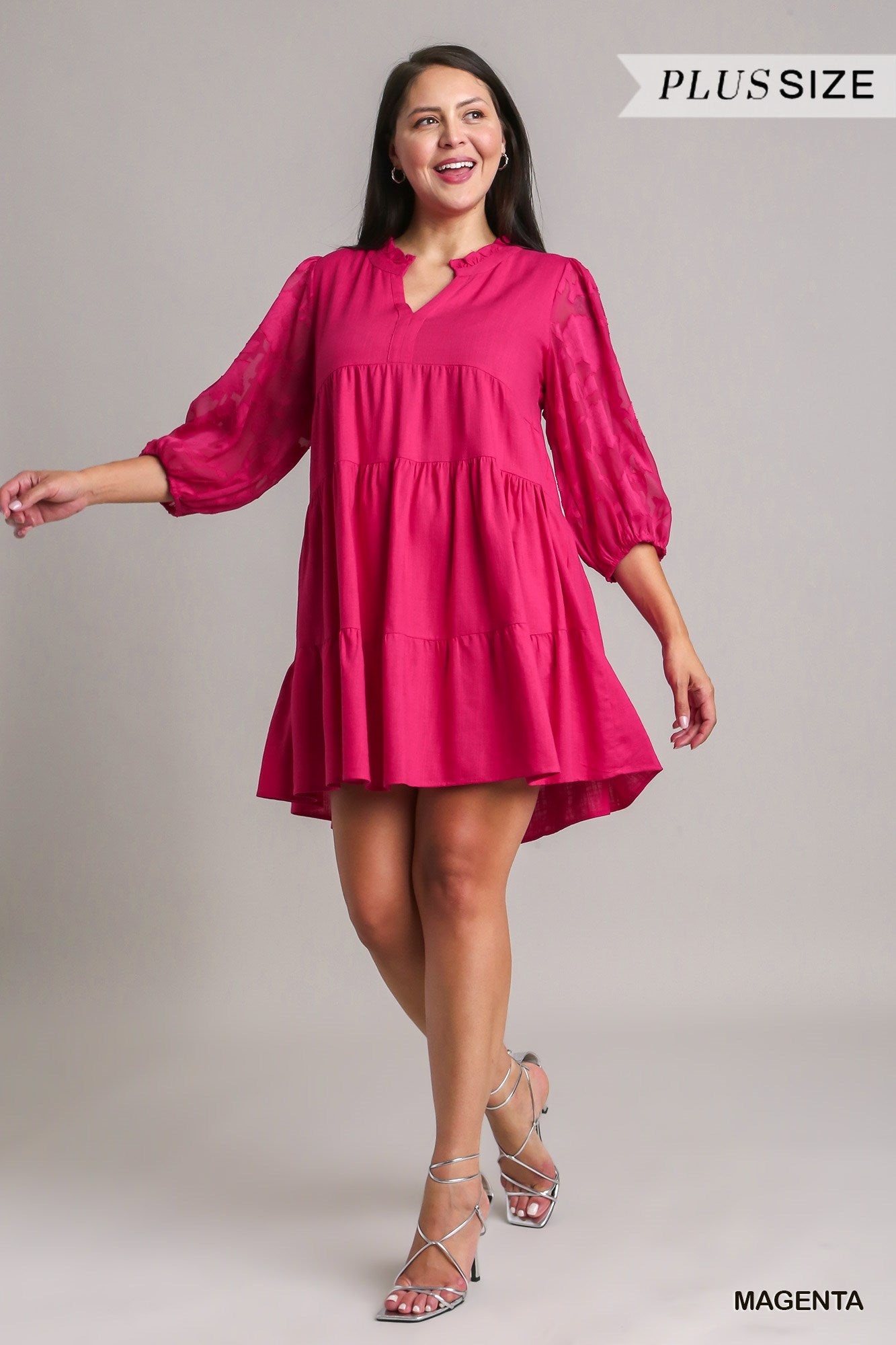 Umgee Plus Floral Contrast Sleeve Tiere Dress