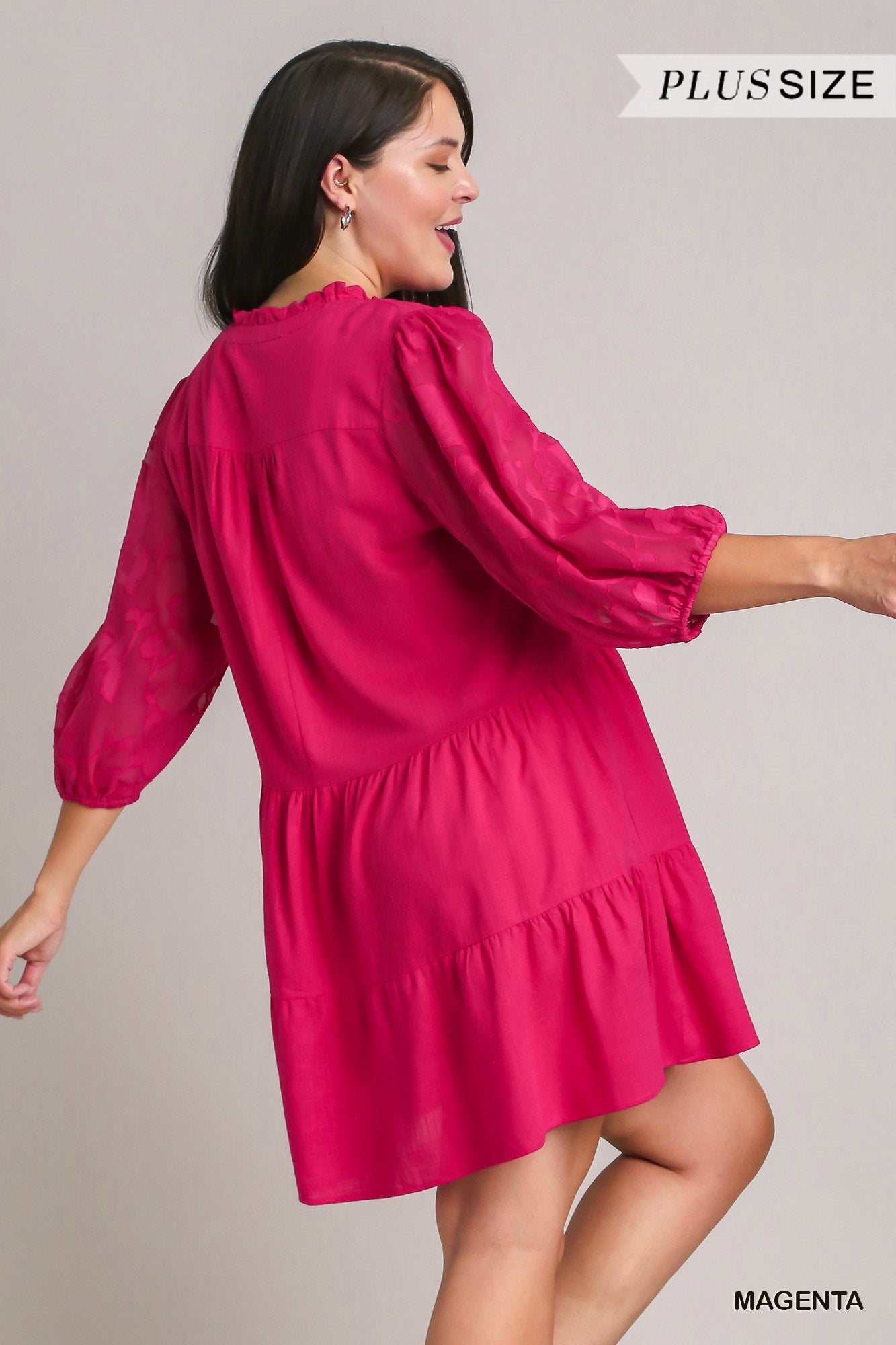 Umgee Plus Floral Contrast Sleeve Tiere Dress