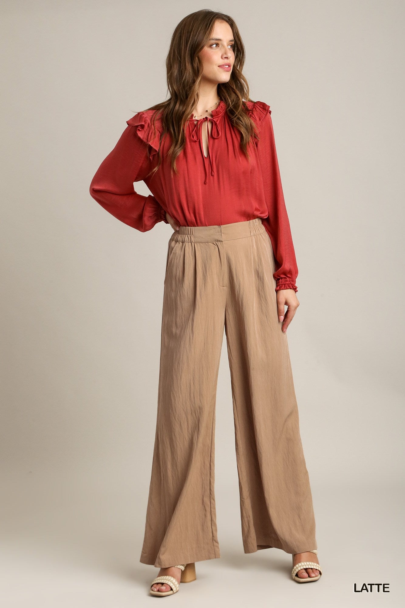 Umgee Elastic Waist Band Trouser Buttons Garment Hook Pleated Pants