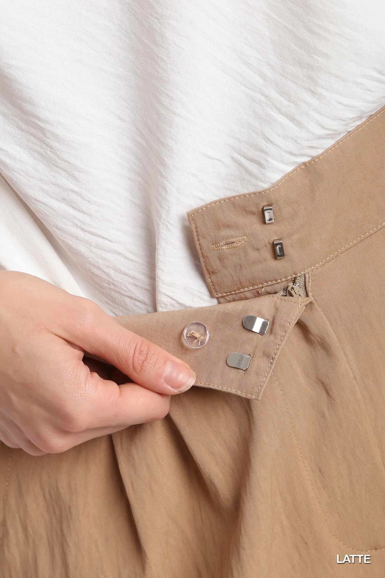 Umgee Elastic Waist Band Trouser Buttons Garment Hook Pleated Pants