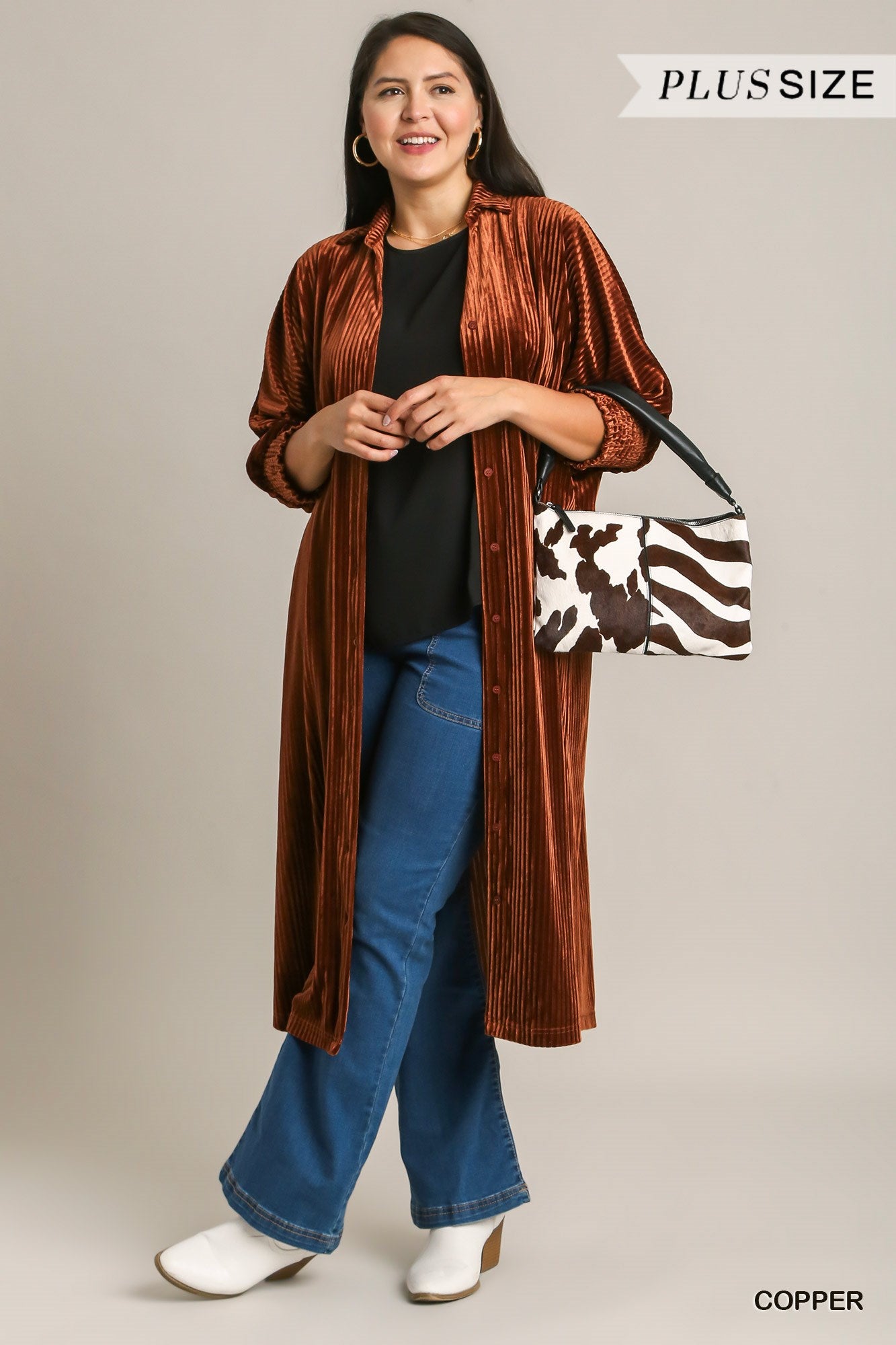 Umgee Plus Velvet Stripe Button Down Shirt Maxi Dress