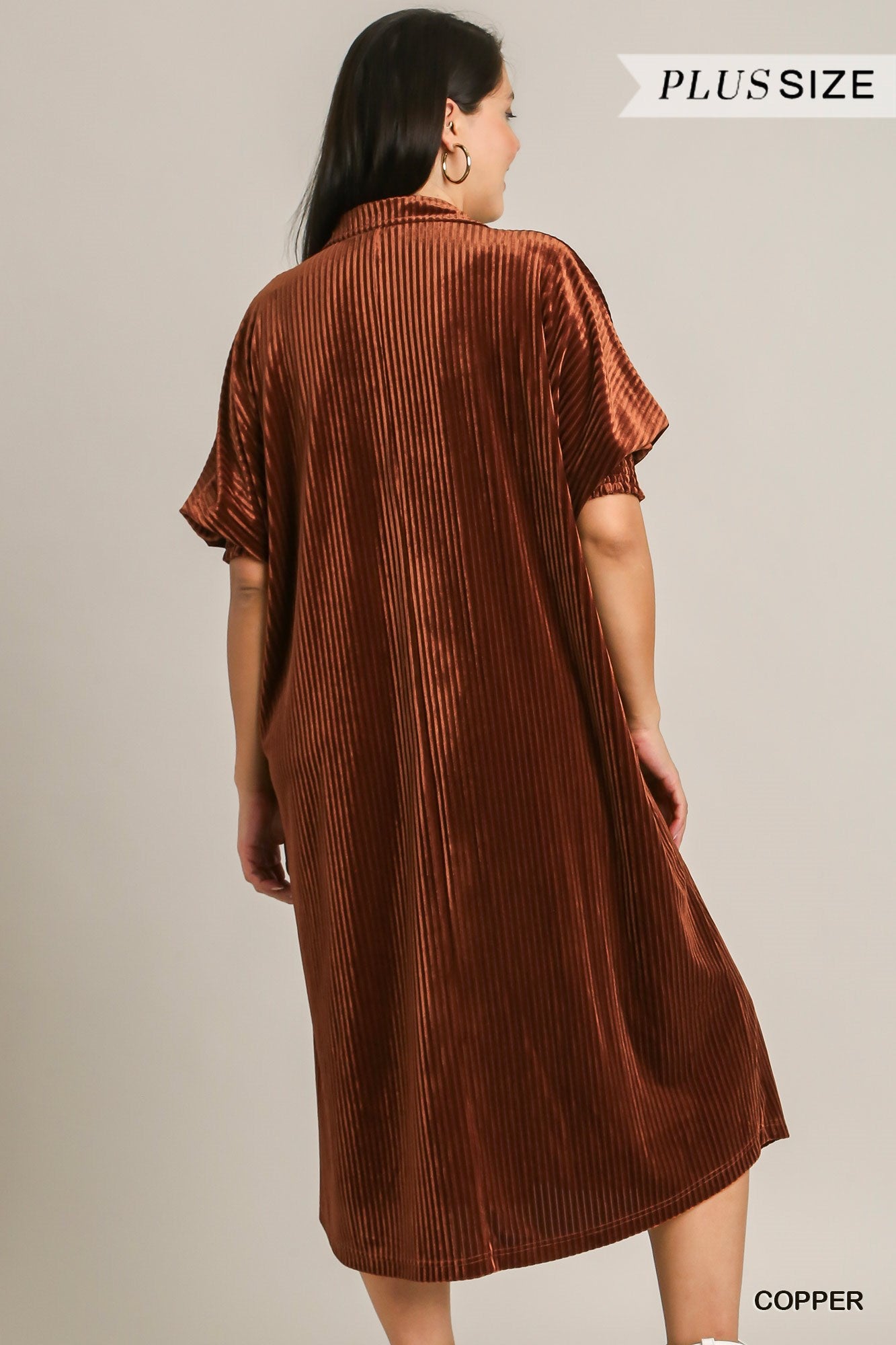 Umgee Plus Velvet Stripe Button Down Shirt Maxi Dress