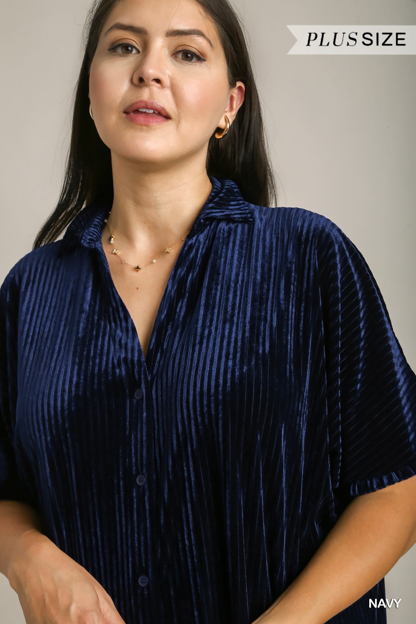 Umgee Plus Velvet Stripe Button Down Shirt Maxi Dress