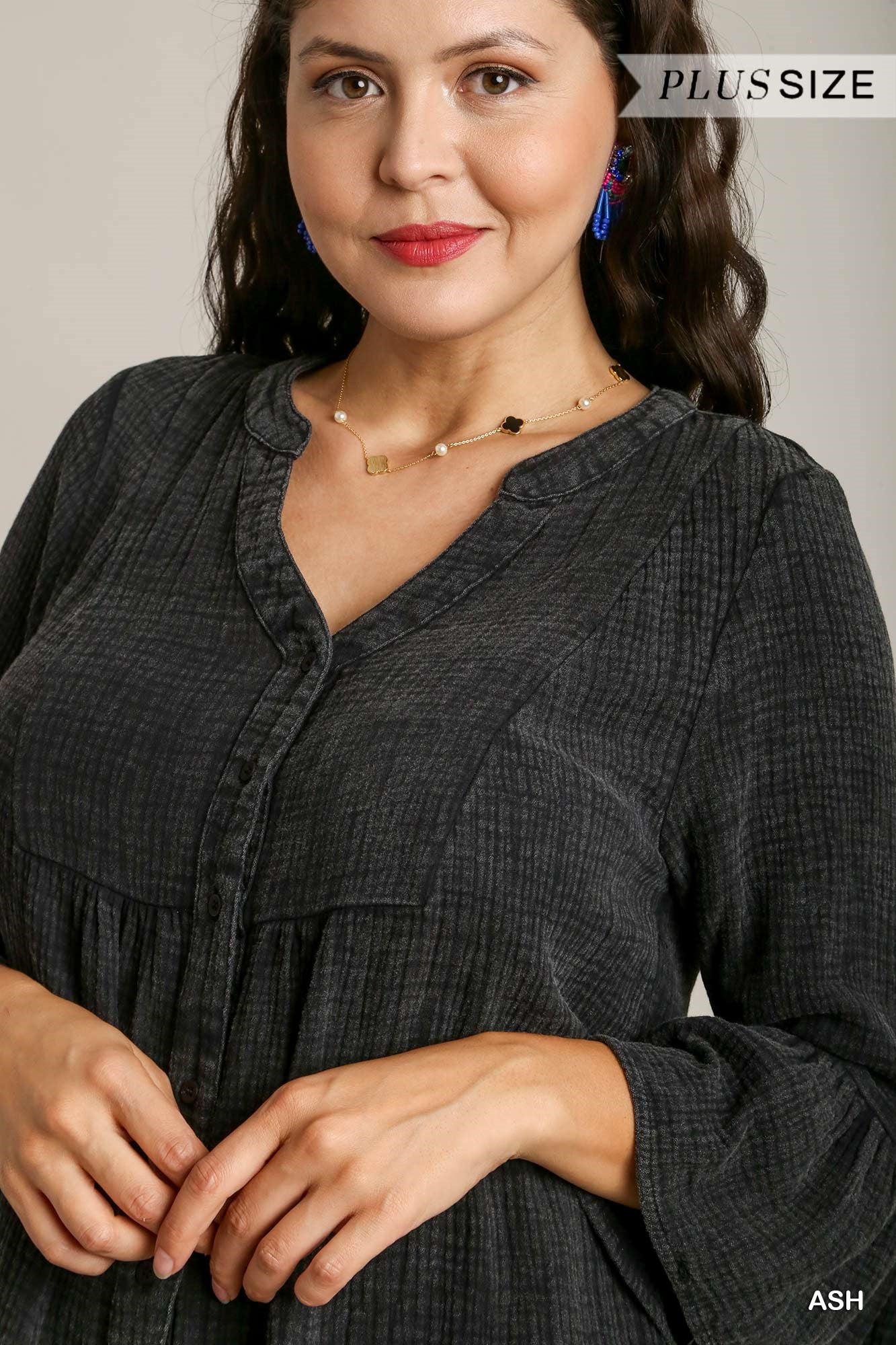 Umgee Plus Mineral Wash Cotton Gauze BabyDoll Tiered Dress