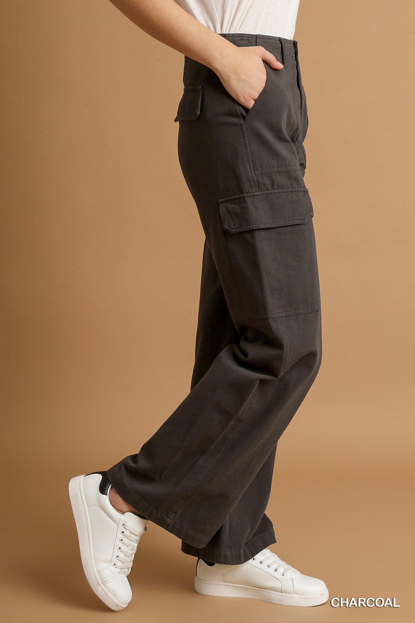 Umgee Solid Stone Washed Straight Cargo Pants