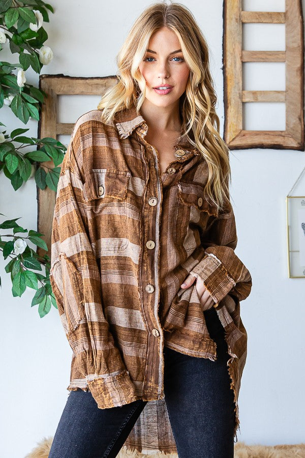 Oli & Hali Mineral Washed Multi Striped Shirts Top