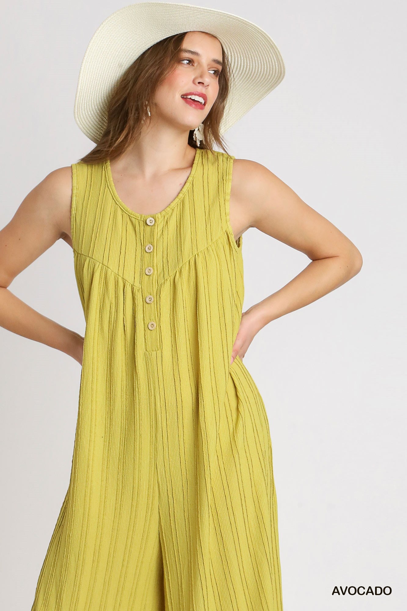 Umgee Textured Knit Fabric Sleeveless Wide Leg Jumpsuit