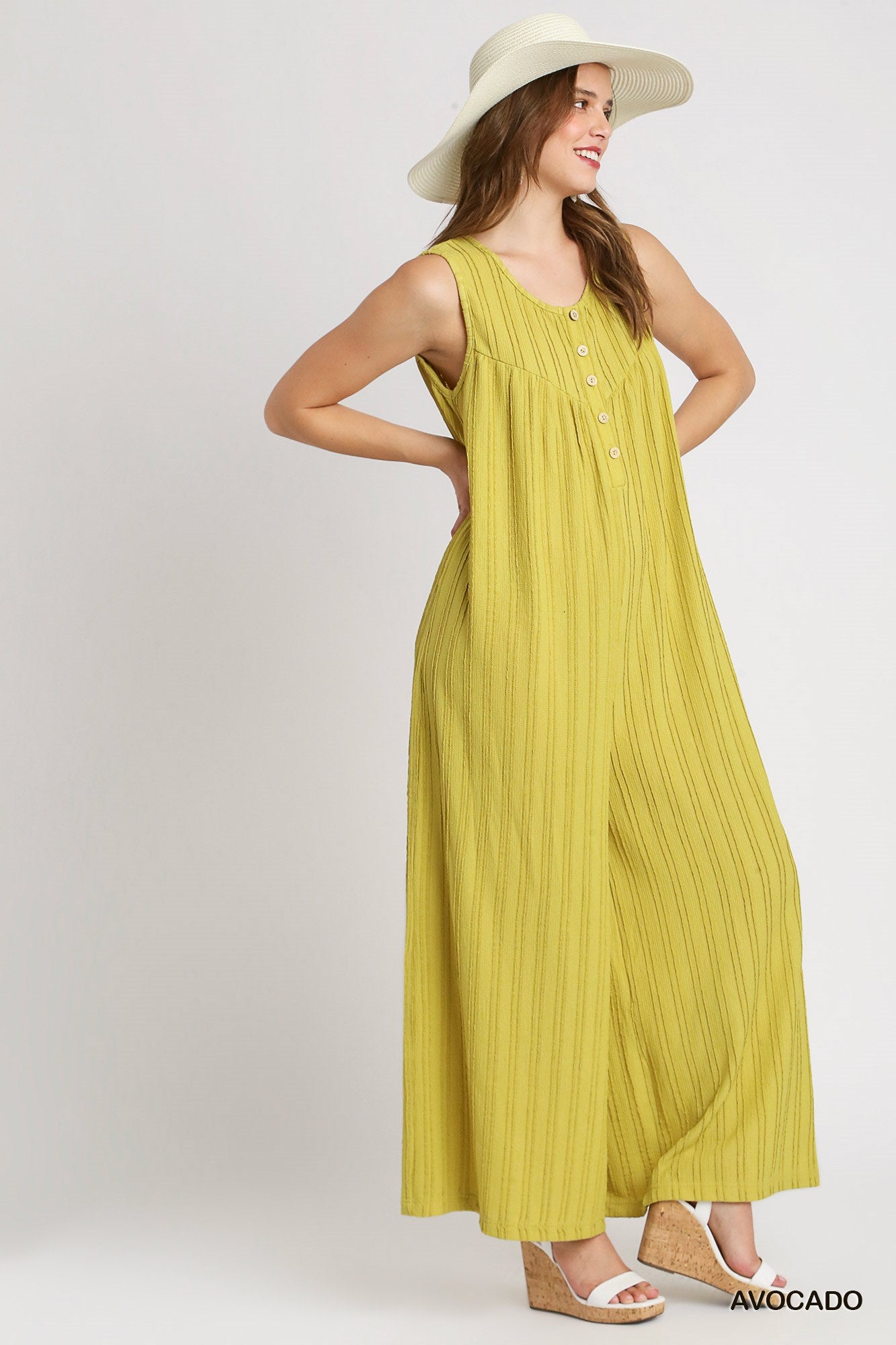 Umgee Textured Knit Fabric Sleeveless Wide Leg Jumpsuit