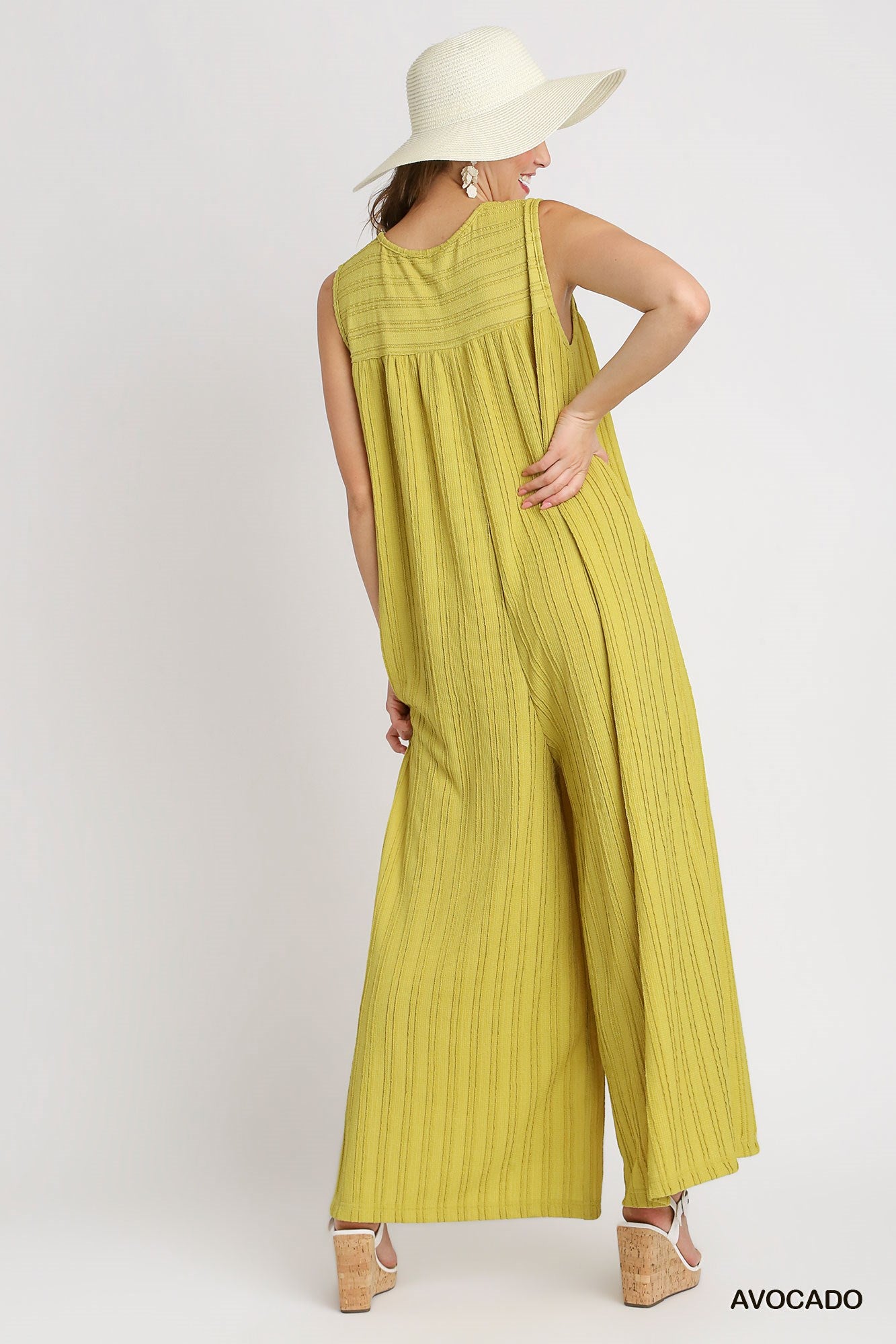 Umgee Textured Knit Fabric Sleeveless Wide Leg Jumpsuit