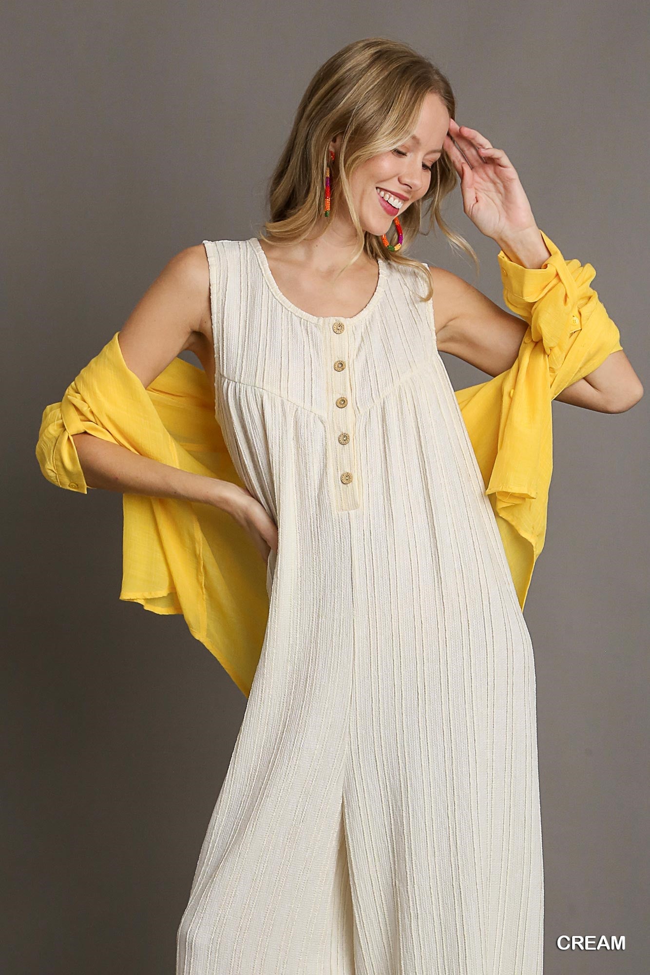 Umgee Textured Knit Fabric Sleeveless Wide Leg Jumpsuit